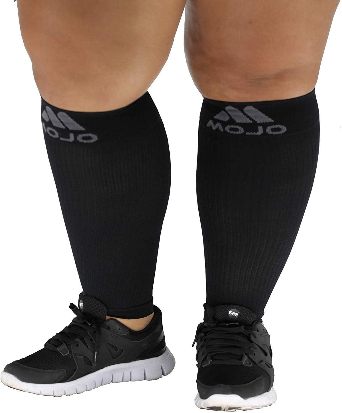 Mojo - Compression Socks Footless for Women and Men 20-30mmHg - Extra Wide Calf Compression Sleeve for Lymphedema, Varicose Veins Circulation - Black, 5X-Large - A604