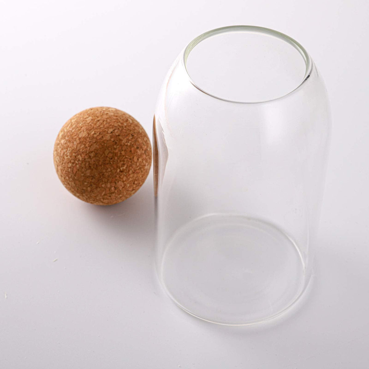 Suwimut 3 Pack Glass Storage Jar with Ball Cork Lid, Clear Glass Canisters with Cork Ball, Cute Decorative Round Glass Bottles with Airtight Wooden Lid for Spice, Sugar, Salt, Tea, Nuts, Coffee Beans