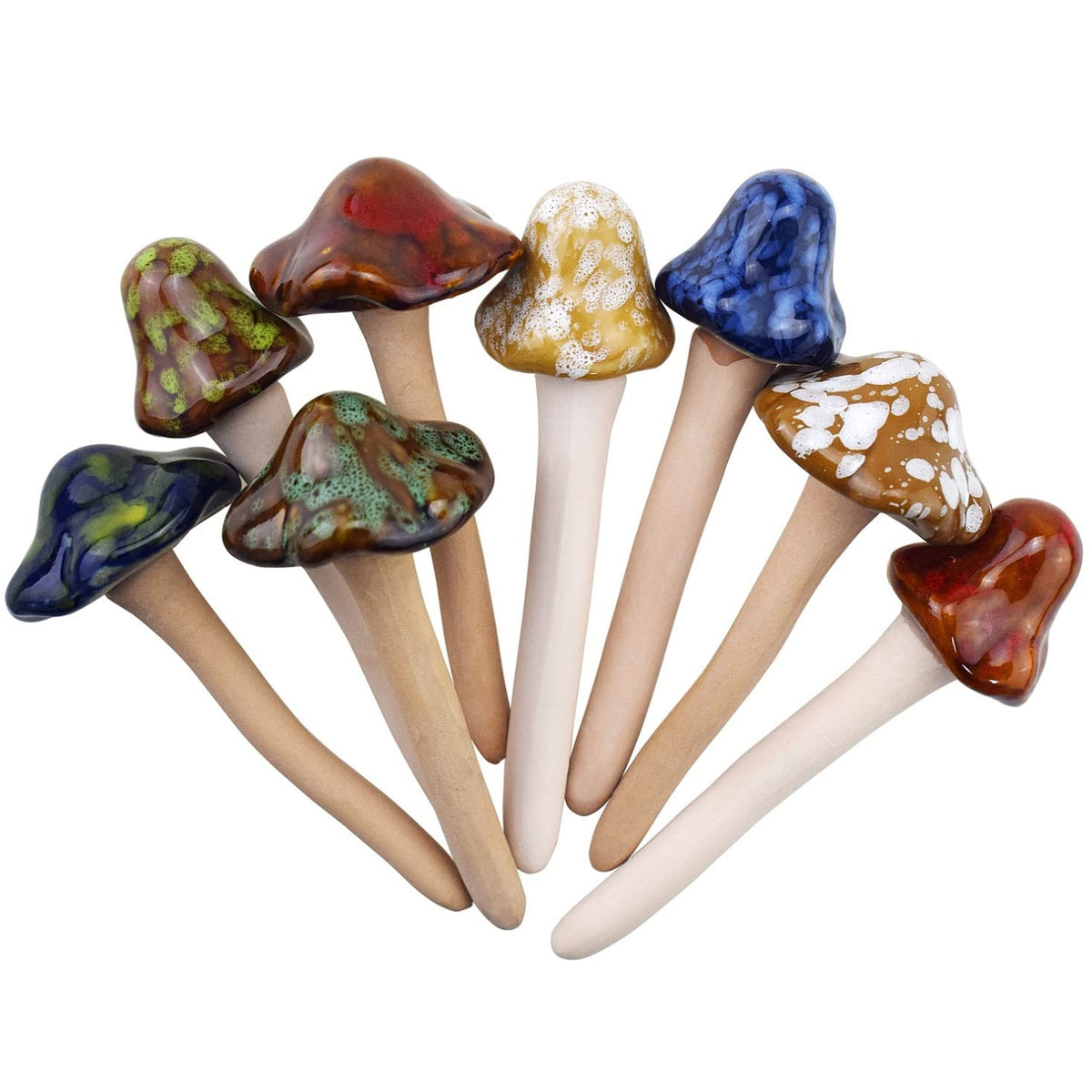 8PCS Ceramic Mushroom Garden Pot Decoration Mushroom Figurine Indoor and Outdoor Flowerpot Decoration Lawn Tree Ornaments Pottery