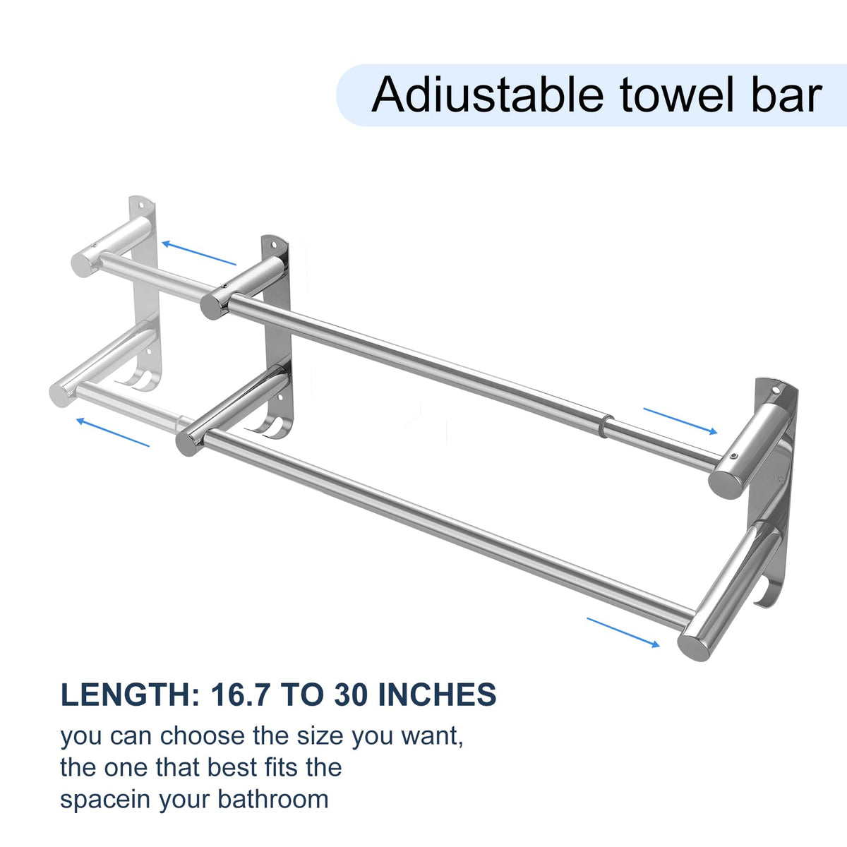 zmnklry Double Towel Bar, Stainless Steel Adjustable 16 to 28In Double Towel Racks for Bathroom, Double Bath Towel Bar,Applicable to Bathrooms and Kitchens