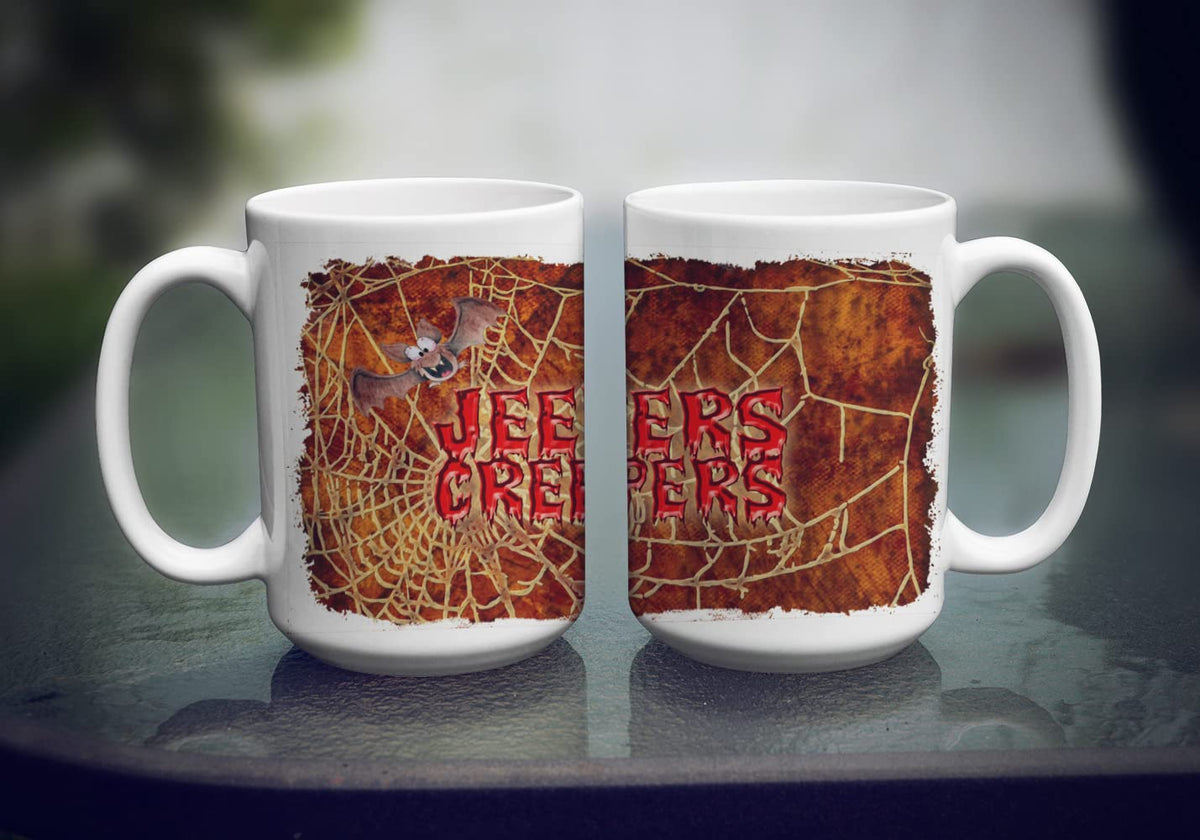 Caroline's Treasures SB3018CM15 Jeepers Creepers with Bat and Spider web Halloween Dishwasher Safe Microwavable Ceramic Coffee Mug 15 ounce, 15 ounce, multicolor
