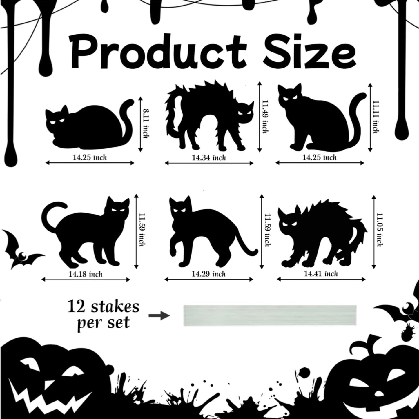 Zoonlinpp 6 Pcs Halloween Black Cat Yard Signs with Stakes, Scary Silhouette Decor Cats Openwork Eyes Halloween Decorations for Outdoor Lawn Garden Graveyard Party Supplies