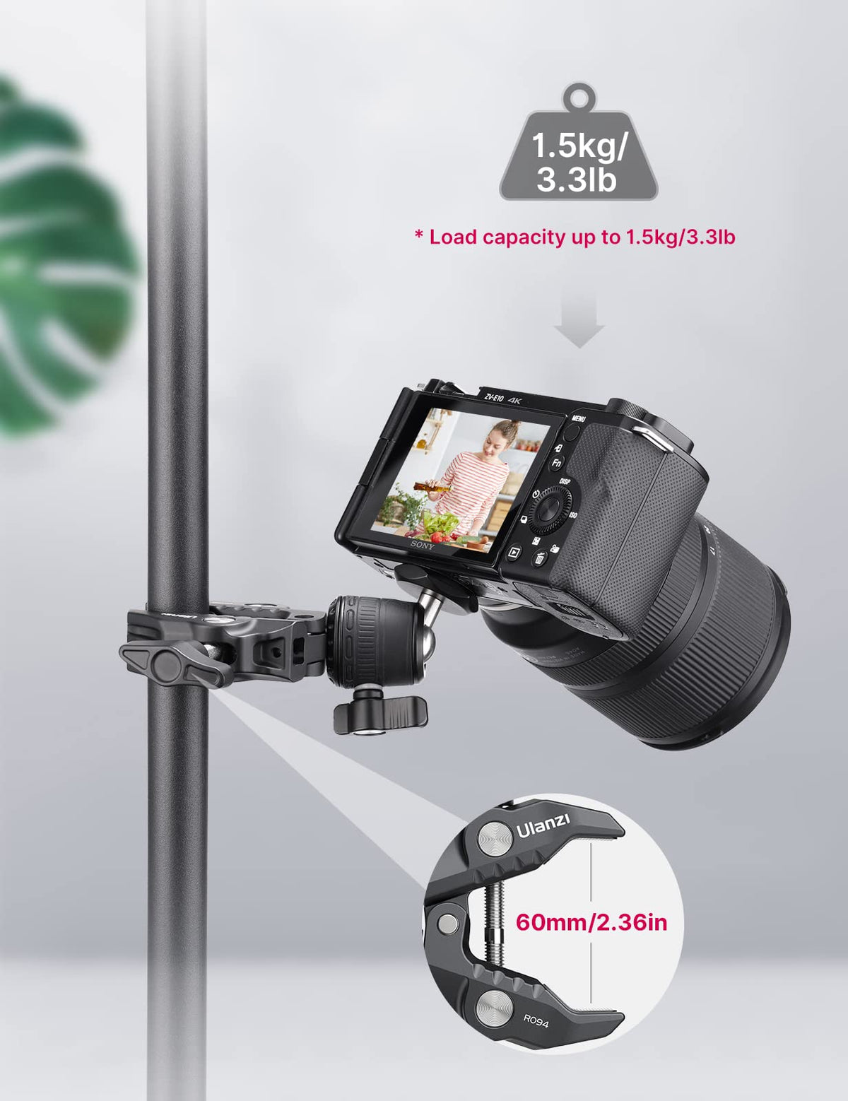 ULANZI R099 Super Clamp Camera Mount - Heavy Duty 3.3lb Load Metal Clamp with 360° Ball Head for Action Cameras (GoPro/Insta360/DJI), DSLR, Bike/Motorcycle Handlebar, Pole/Tube Mount Accessories