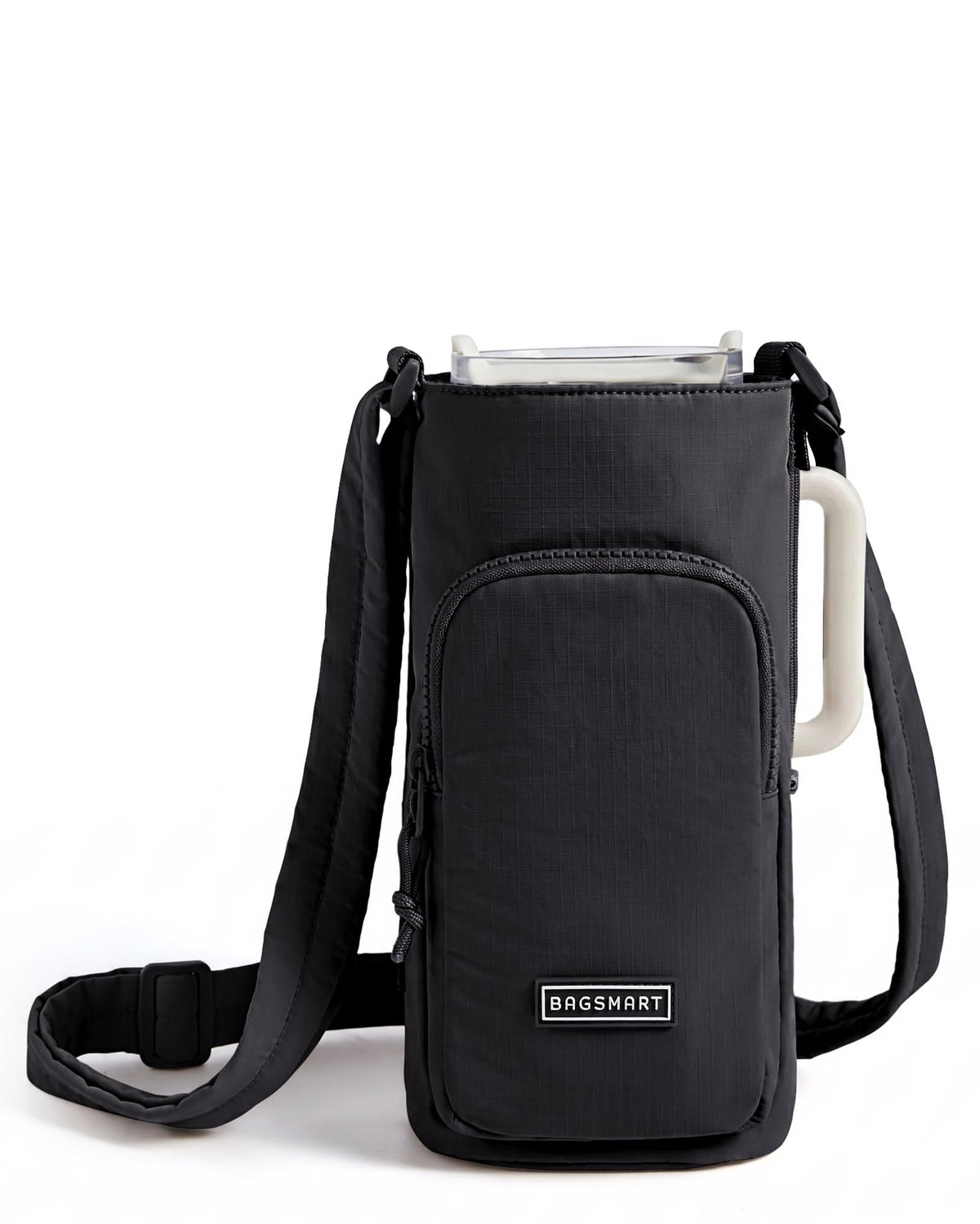 BAGSMART 40oz Magnetic Water Bottle Holder with Strap, Drink Carrier Bag Crossbody Gym Bag, Gym Accessories for Women/Men, Black