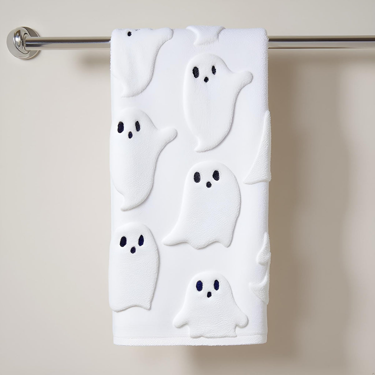Xkdamai 2 Pack Halloween Hand Towels 100% Cotton Jacquard Ghost Halloween Kitchen Towels White Bathroom Towels Set Seasonal Bathroom Decor (White Ghost, Halloween)