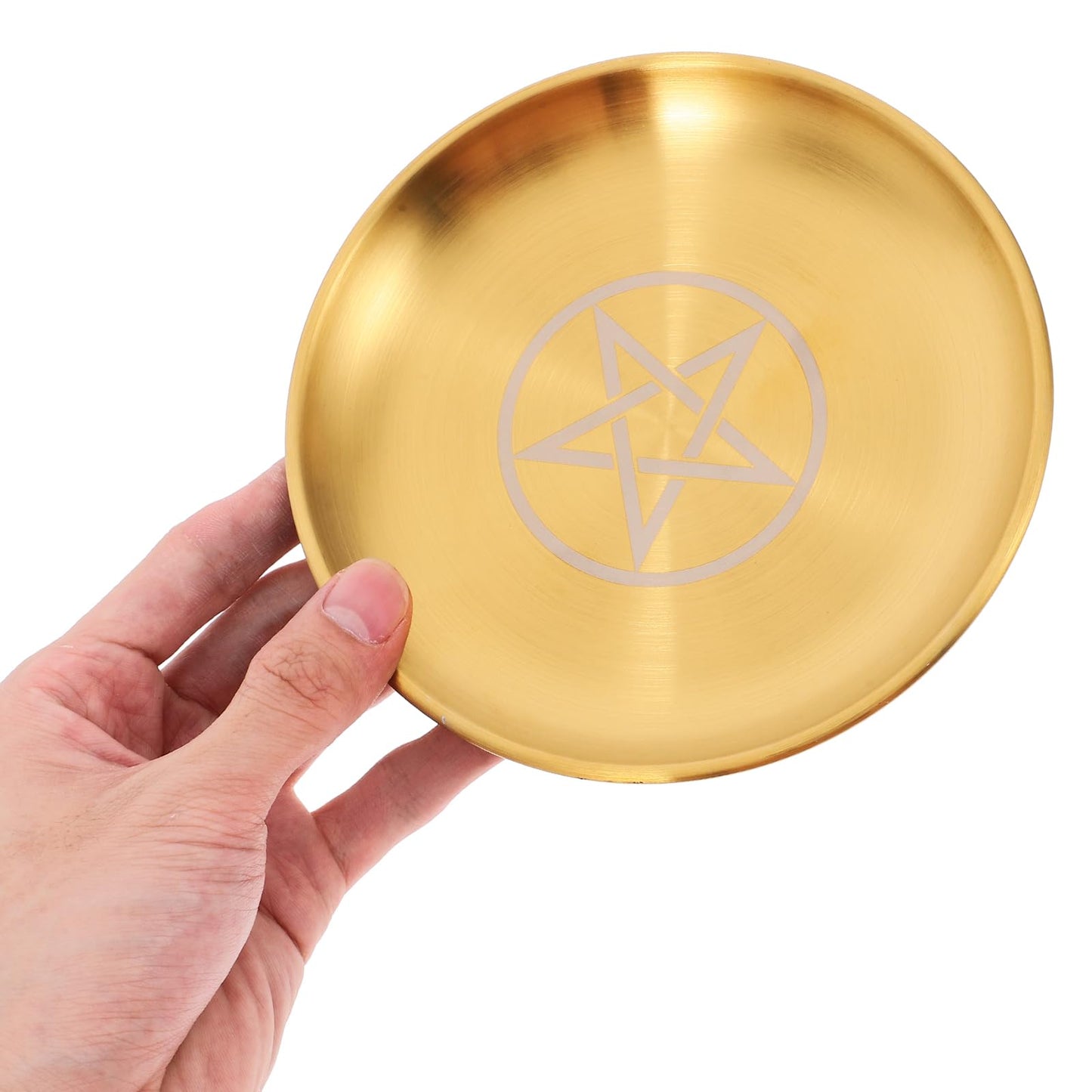 Angoily Bed Side Table Tray, Altar Plate Candle Holder, Ritual Burning Incense Offering Bowl, Decorative Tealight Tray for Witchcraft Wiccan Tarot Supplies A Witch Decor Round Metal Jewelry Tray