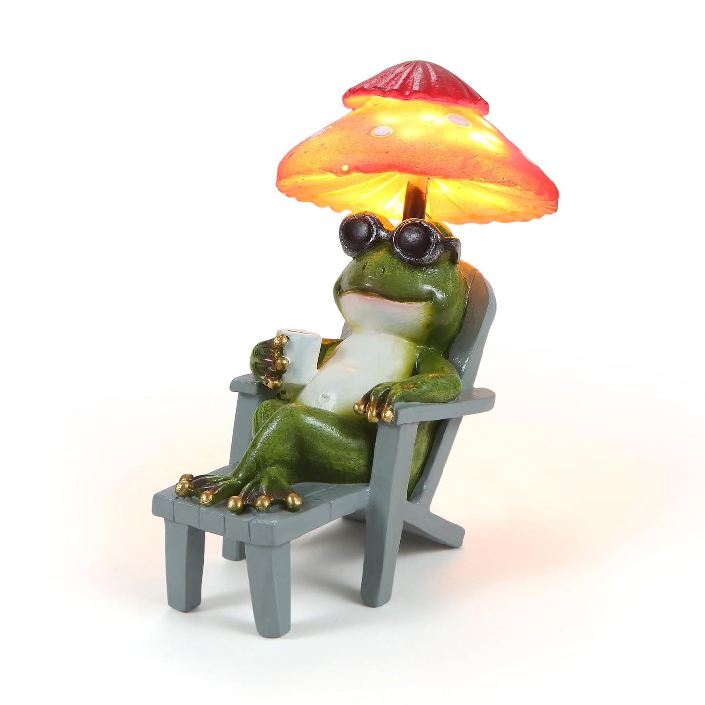 Magicnight Little Frog Garden Statue with mini Patio Mushroom Solar Lights Outdoor Figurines Halloween Home Decor Fairy Garden Accessories Small Lawn Ornaments 4.5"x4.5"x2.6"