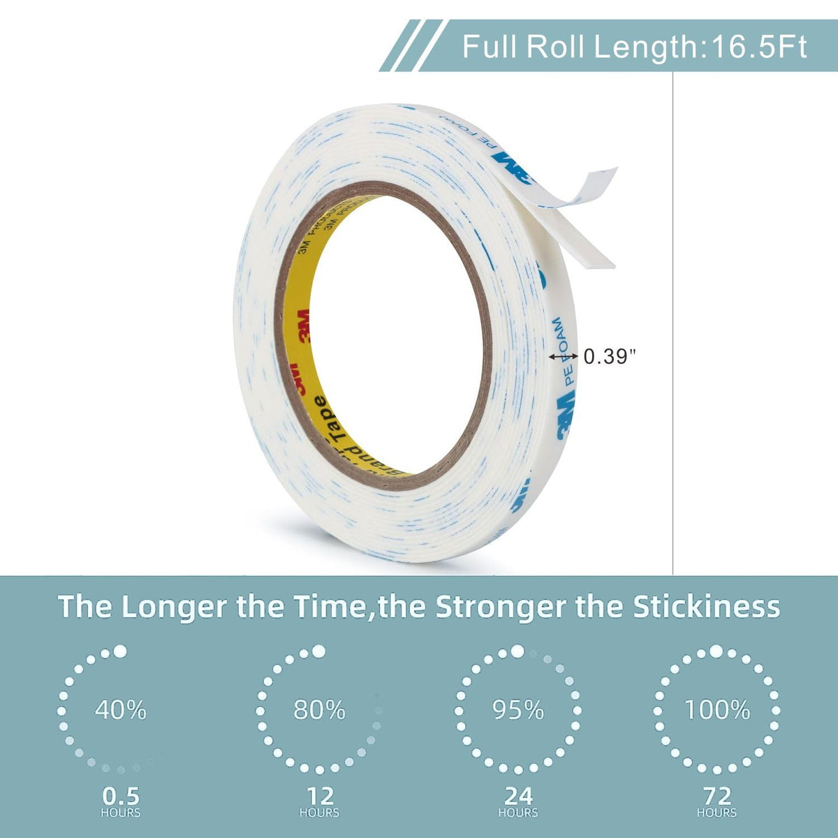 3M Double Sided Tape 0.39"×16.5Ft 2 Pack, Removable PE Foam Tape Heavy Duty Waterproof No Damge Wall Tape for Home Office Decor Crafts Arts DIY Paint Picture Poster
