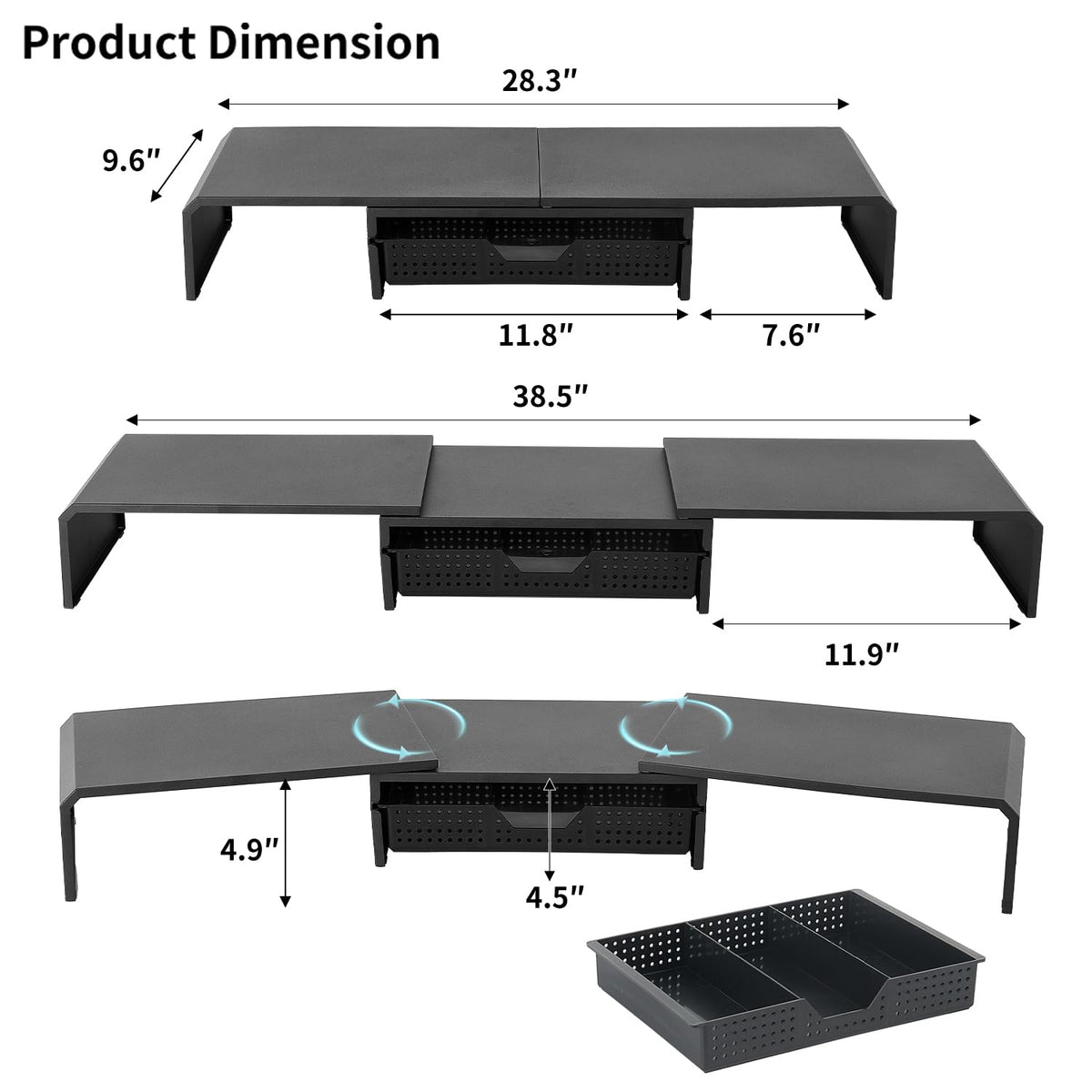LEKETREE Dual Monitor Stand Riser with Drawer, Computer Stand for Desk, Workspace Desktop Stand, Desk Organizer for Computer, Laptop, TV and More (Black)