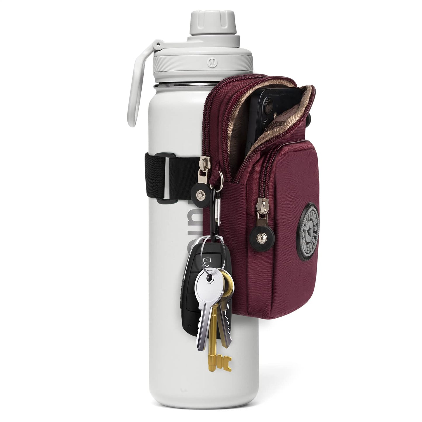 Bottle Pouch Gym Water Caddy with Phone Holder, Water Bottle Sleeve Bag with Pocket for Cards, Keys, Wallet, Gym Bottle Accessories for Men Women