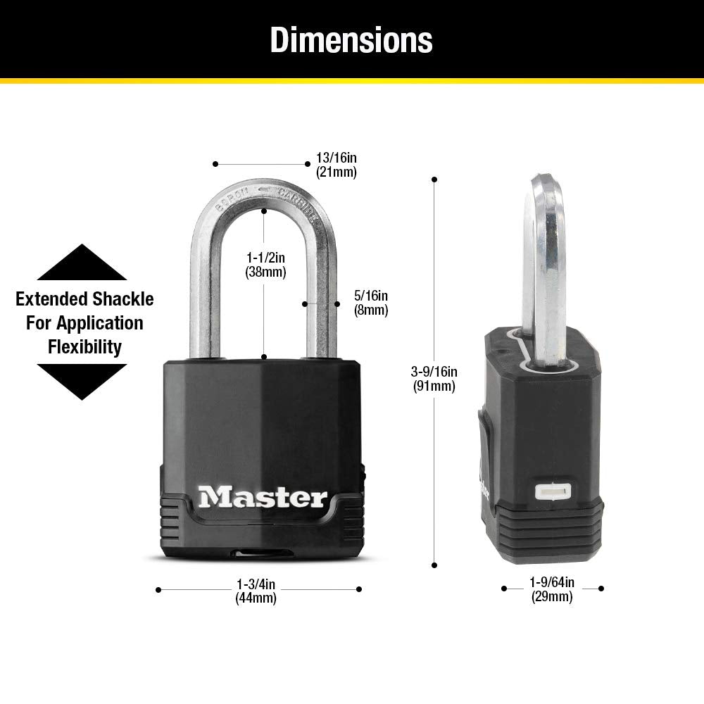 Master Lock Black Magnum Keyed-Alike Padlocks with All-Weather Cover, Outdoor Lock for Fence or Gate with a 1-7/8 Inch Lock Body and 1-1/2 Inch Shackle, 3-Pack