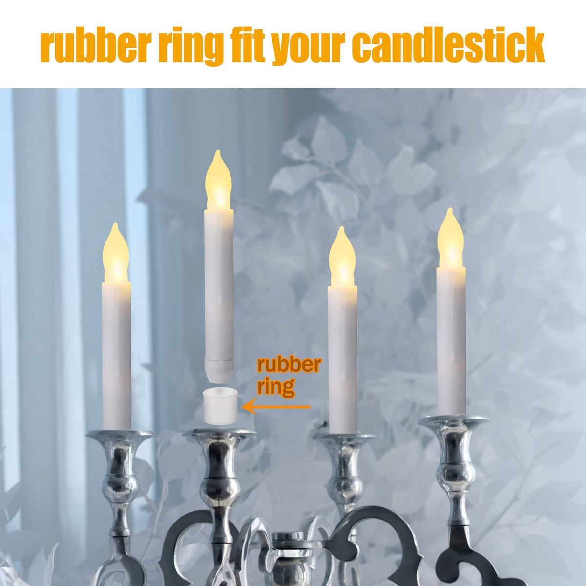 Remagr 24 Pcs Flameless LED Taper Candles for Christmas Tree, 6.5" Battery Operated Floating Candles LED Candles Handheld Flickering Flame Candlesticks with Rubber Ring for Wedding Xmas Decor