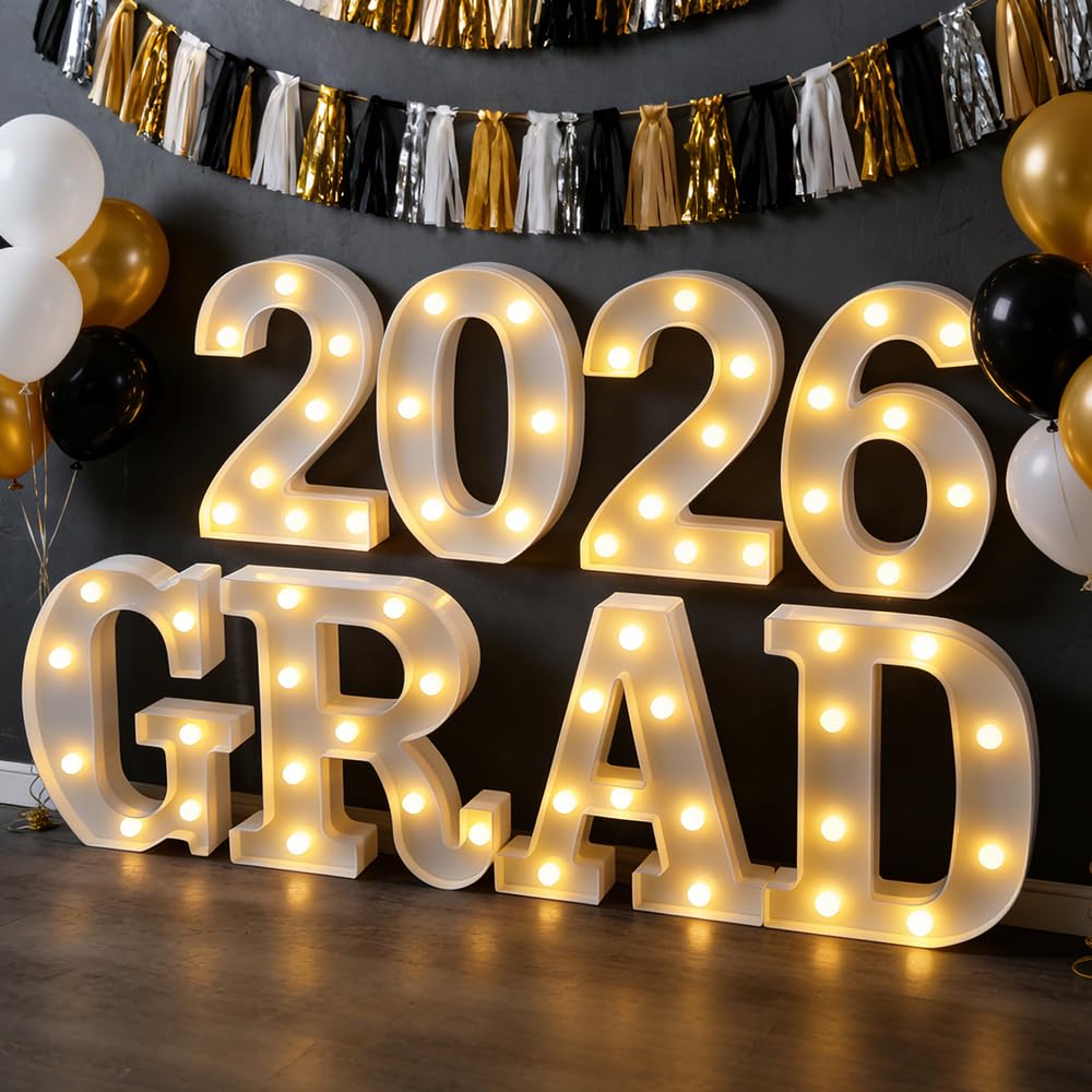2026 Graduation Decorations – 8 LED Marquee Light-Up Letters,"Grad 2026"for Preschool, Kindergarten, School, and College Party Décor