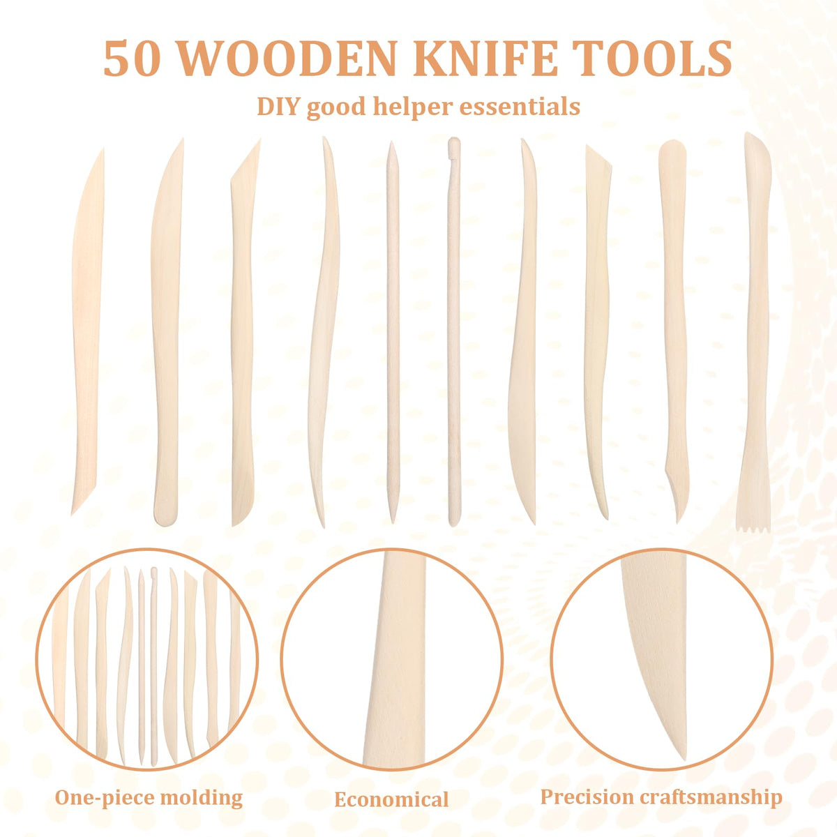 50PCS Wooden Clay Sculpting Tools, 6.2'' Smooth Double Ended Clay Modeling Tools, Polymer Clays Tool Sculpting, Wood Pottery Tool Kit for Ceramics Soap Playdough Carving Supplies
