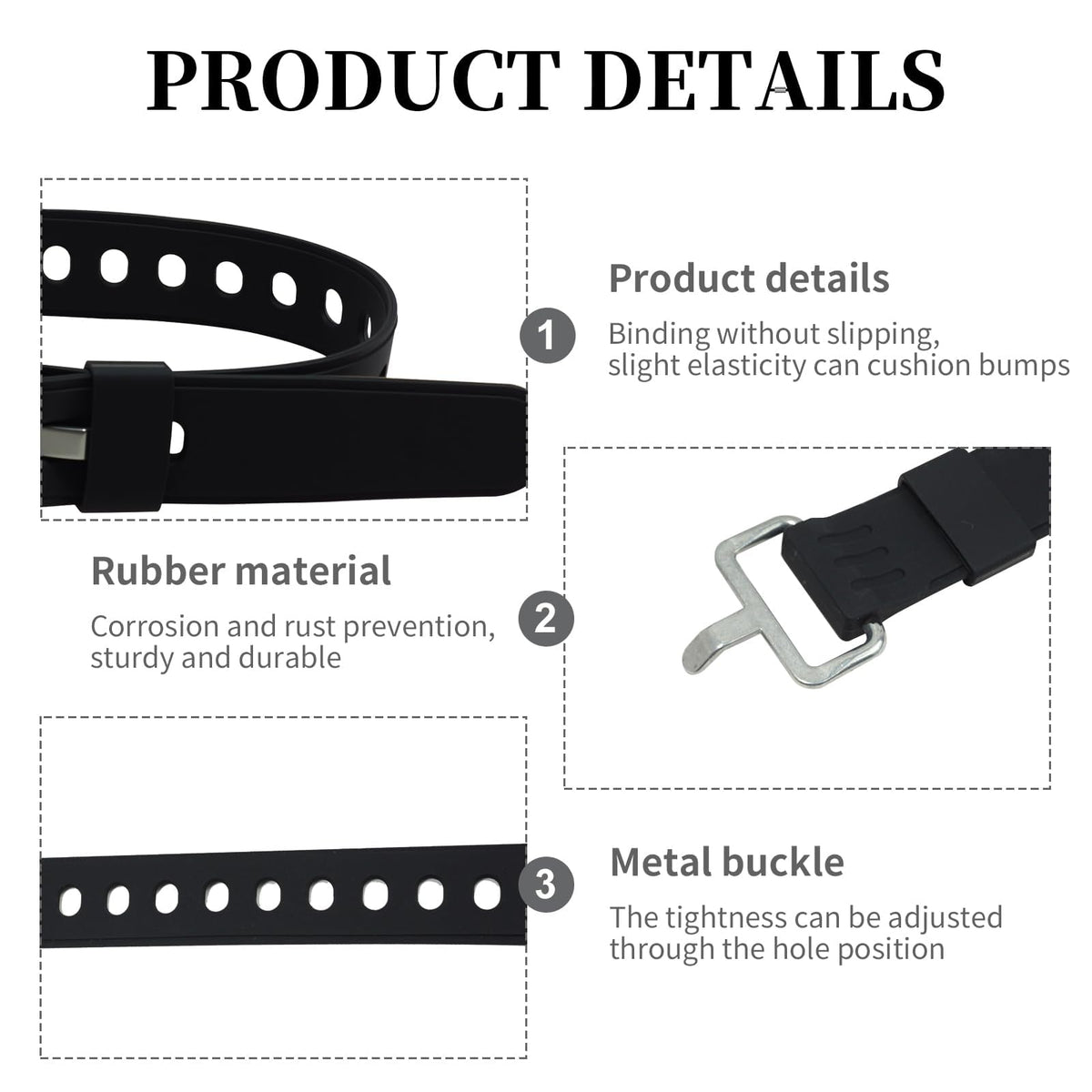 Vvluvva Heavy-Duty Rubber Utility Straps with Buckles, 2 Pcs 20" Reusable Adjustable Tension Straps for Truck Cargo, Luggage & Gear, Quick Cinch Fastening Lashing Tools (Black-2)