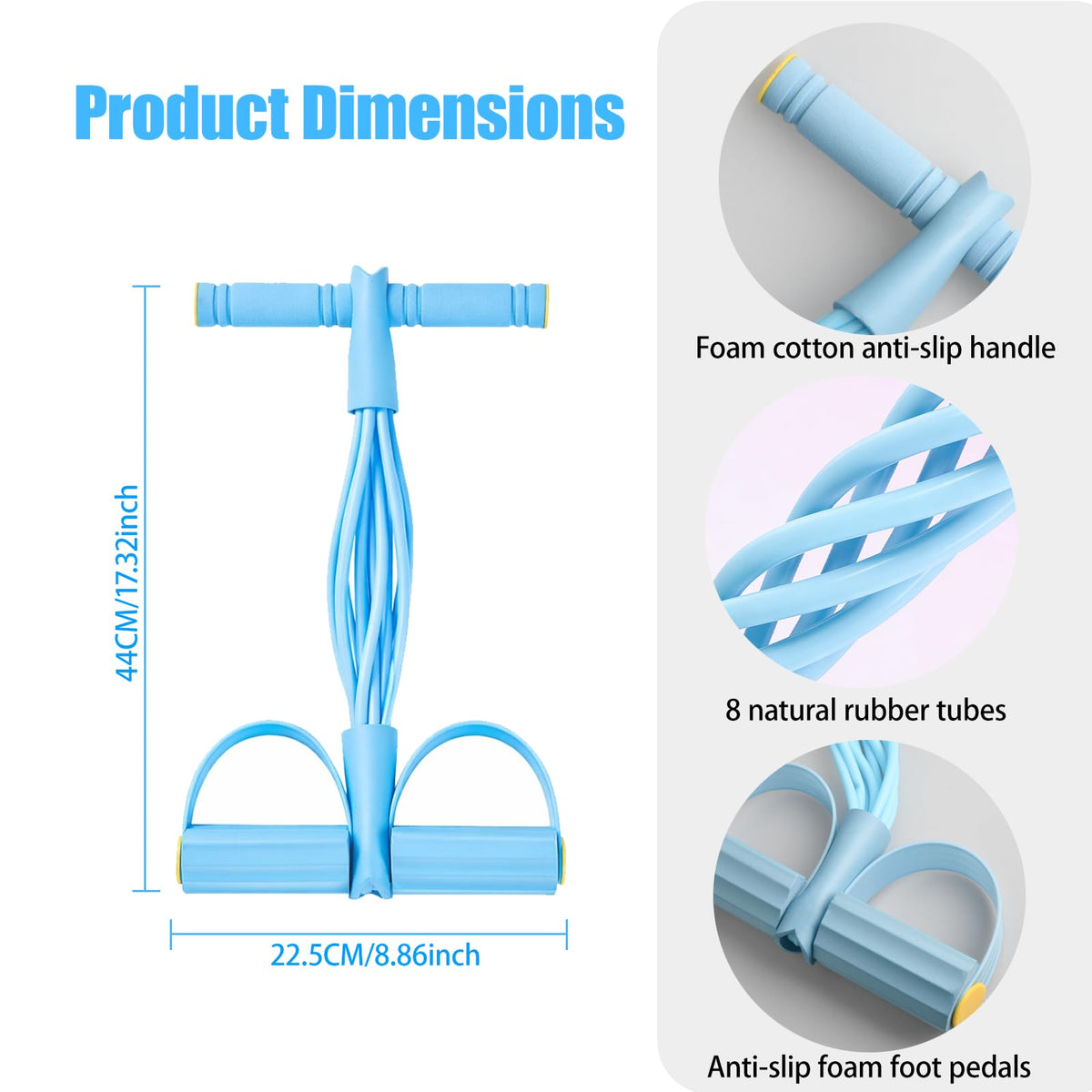 8-Tube Pedal Resistance Band with Handles, Multifunctional Pedal Resistance Band Made of Natural Rubber, Fashion Puller Exercise Equipment for Full Body Strength, Toning & Stretching(Blue)