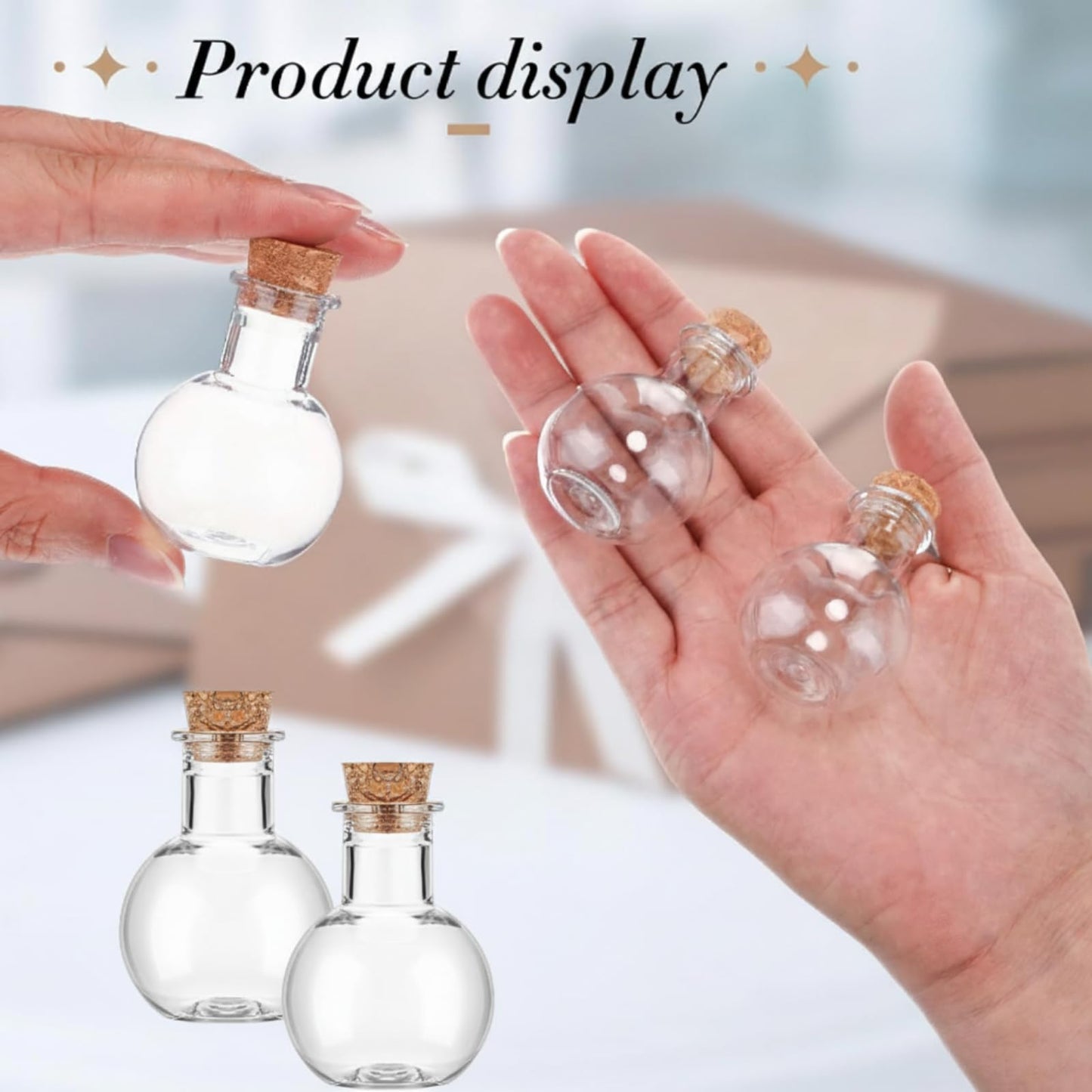 Bokon 50 Pack 1oz Plastic Mini Potion Bottles with Corks, Small Sand Art Jar Tiny Clear Liquor Bottles Bulk Wishing Vial for Birthday Halloween Valentines Party Favor DIY Craft (1.4x1.8 Inch,Round)