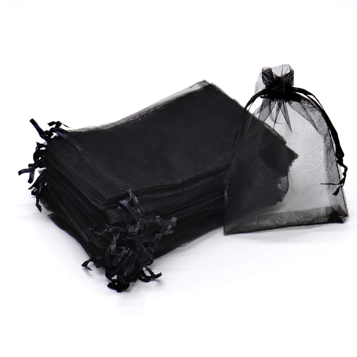 Bezall 100Pcs Organza Bags 6x8 Inch, Black Halloween Party Favor Bags with Drawstring, Mesh Jewelry Gift Bag Christmas Candy Pouches