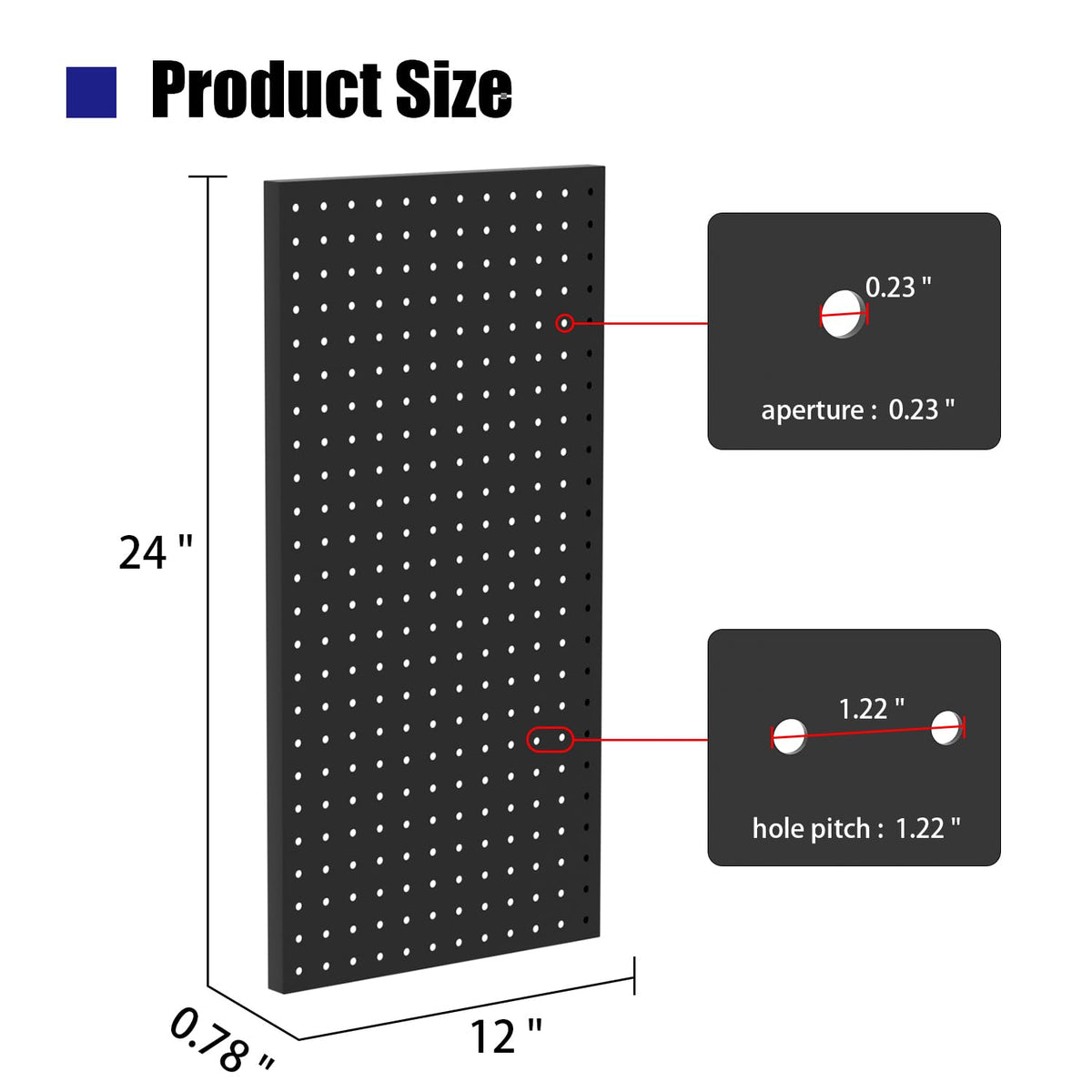 HUZJIEHUI 4 PCS - 12" W x 24" H x 0.78" D Metal Pegboard Wall Organizer, Compatible with All 1/8" and 1/4" Hooks, Suitable for Wall Home, Garage Tool Storage, Office Organization, Craft Room, Kitchen