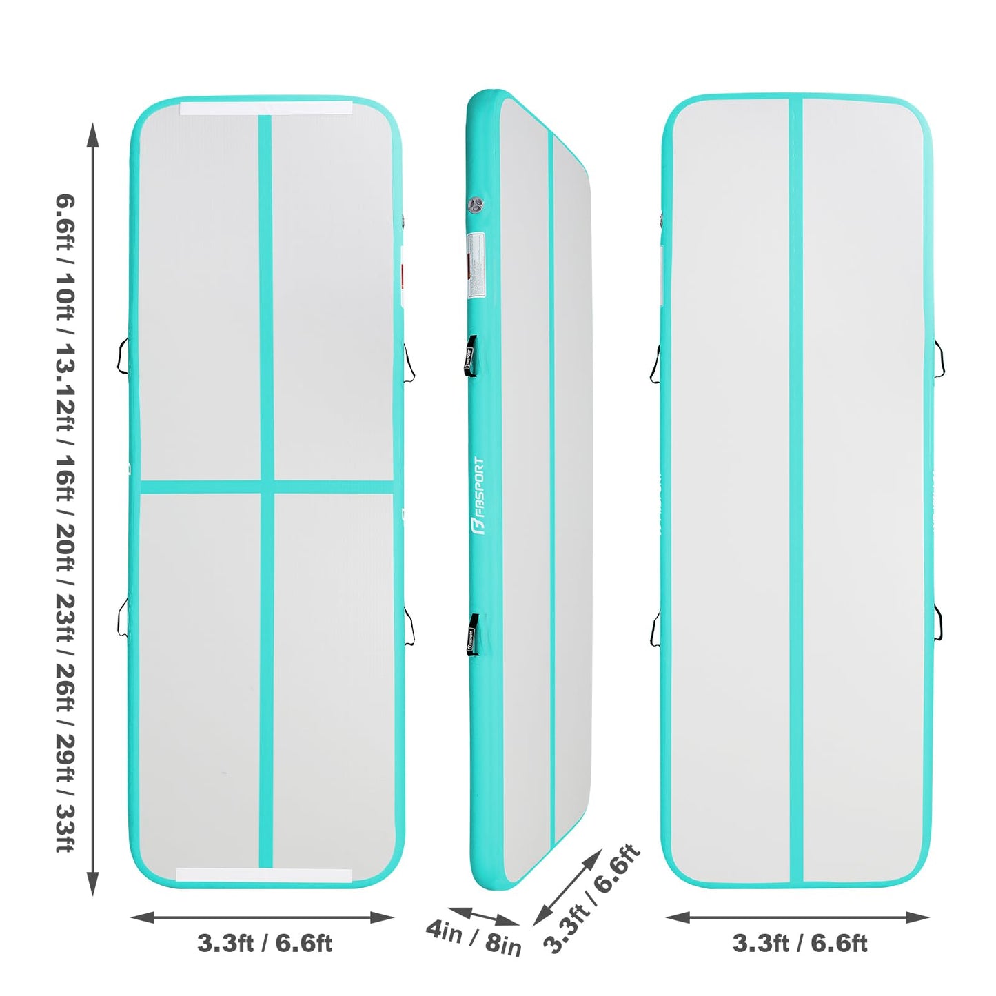 FBSPORT Inflatable Air Gymnastics Mat Training Mats 4/8 inches Thickness Gymnastics Tracks for Home Use/Training/Cheerleading/Yoga/Water with Pump