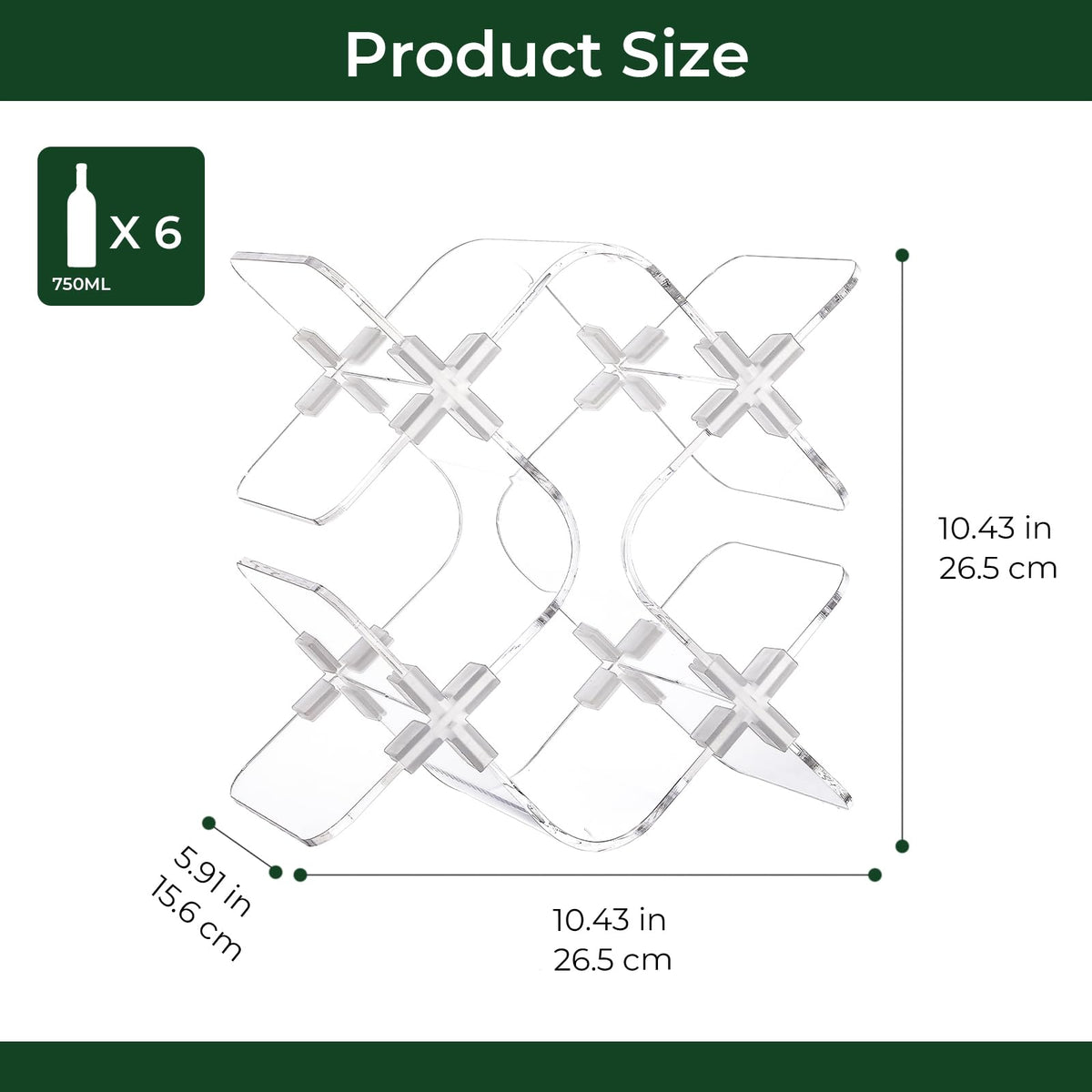 EVERBBKING Acrylic 6 Bottle Countertop Wine Rack, Clear Freestanding Tabletop Wine Holder, Modern Space-Saving Wine Storage Organizer for Kitchen Bar Pantry