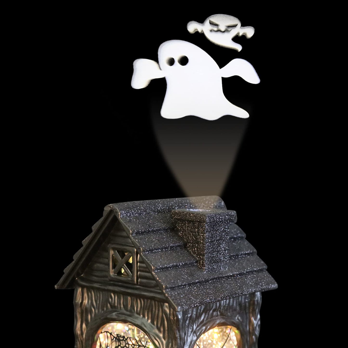 DRomance Halloween Snow Globe Projection Lantern with 6 Hour Timer, 3 AA Batteries Operated & USB Powered Skeleton Lighted Water Lantern Glittering Halloween Decor Gift, 10.7 Inch Tall