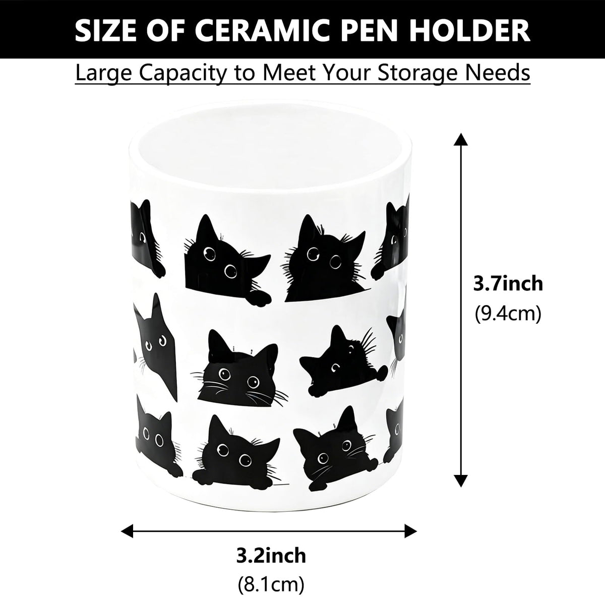 vnbsdwi Ceramic Pencil Holder for Desk Cute Pen Holder Black Cat Pencil Cup Pot Desk Organizer Large Capacity Ceramic Makeup Brush Holders Multifunctional Office Supplies for Home School