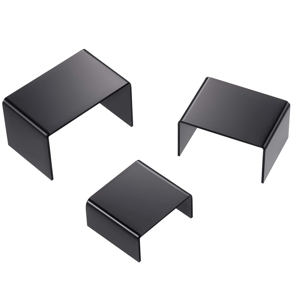 Chuangdi 2 Sets Acrylic Display Risers, Product Stand, Jewelry Display Riser Shelf Showcase Fixtures for Dessert Cupcake Candy Figure Treat Action Showcase(Black,Small Set)