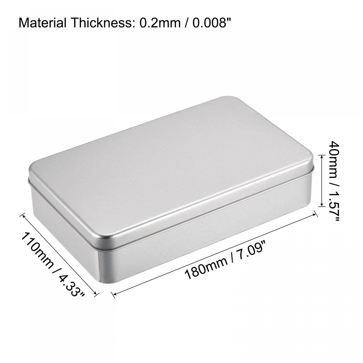 uxcell Metal Tin Box, 7.09" x 4.33" x 1.57" Rectangular Empty Tinplate Containers with Lids, Silver Tone, for Home Organizer, Candles, Gifts, Car Keys, Crafts Storage