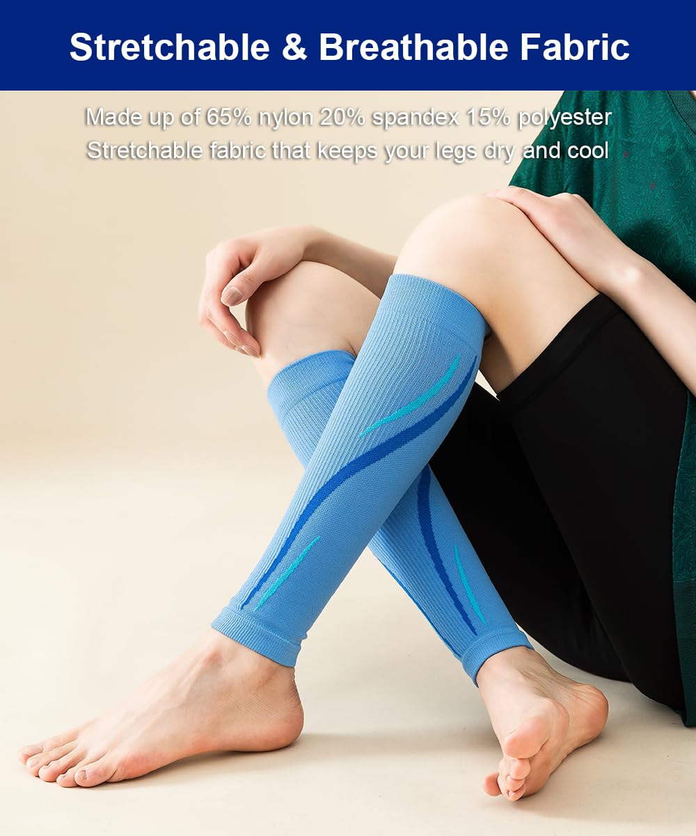 SUJAYU Leg Compression Sleeve Calf Compression Sleeve Women Compression Socks for Flying, Shin Compression Sleeve Shin Splint Relief (Black, L/XL)
