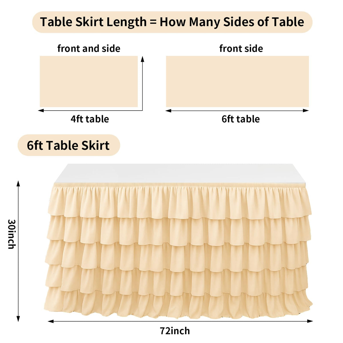 Wokuaile Champagne Table Skirt Tutu Ruffled Tablecloth for Classroom Teacher Desk Skirt Back to School Supplies for Princess Girls Birthday Party Cake Dessert Decorations, 6FT
