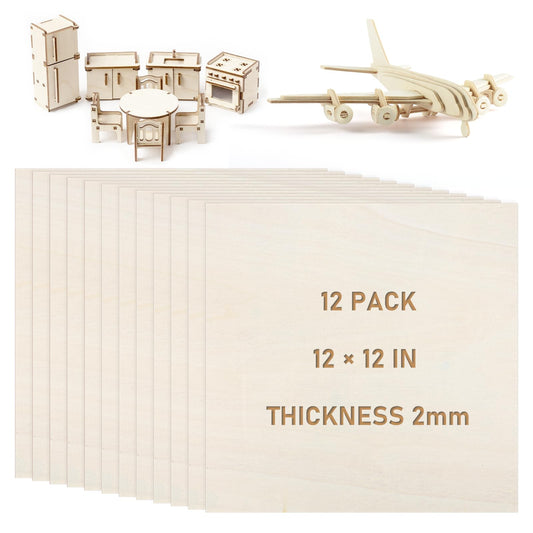 Yuanan 12 PCS Basswood Sheets, 12×12 Inch 2 mm Plywood Sheets Unfinished Wood for Laser Cutting Thick Linden Square, Engraving, DIY Handicrafts, Painting and Carving