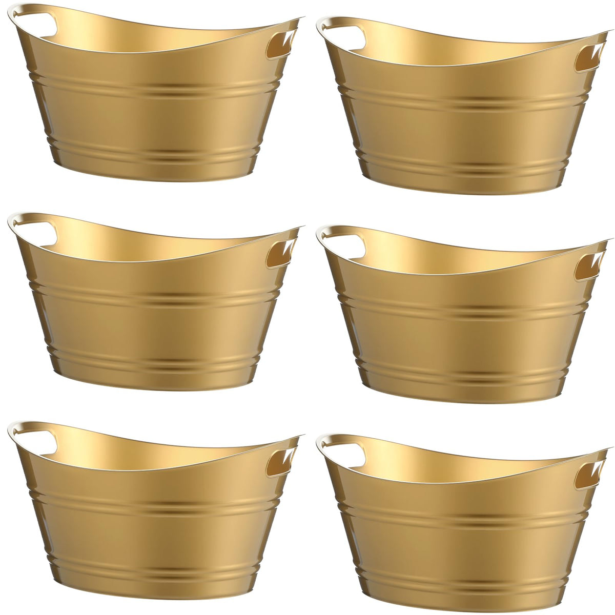 Patelai 6 Pcs Ice Buckets Bulk, Plastic Ice Buckets with Handles, Oval Storage Tub, Large Capacity Drink Tub for Party Bar Wine Beer Champagne Beverage Bottle Cooler(4.5 Liter,Gold)