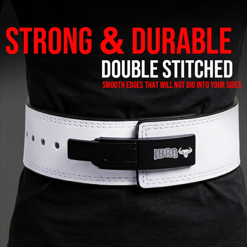 IBRO Powerlifting Lever Gym Belt ? Power 10MM Extreme Heavy Duty Genuine Leather Belts - Squats Deadlifts Bodybuilding Weight Lifting IPF Power Lifting Strongman for Men 10mm AllWhite M