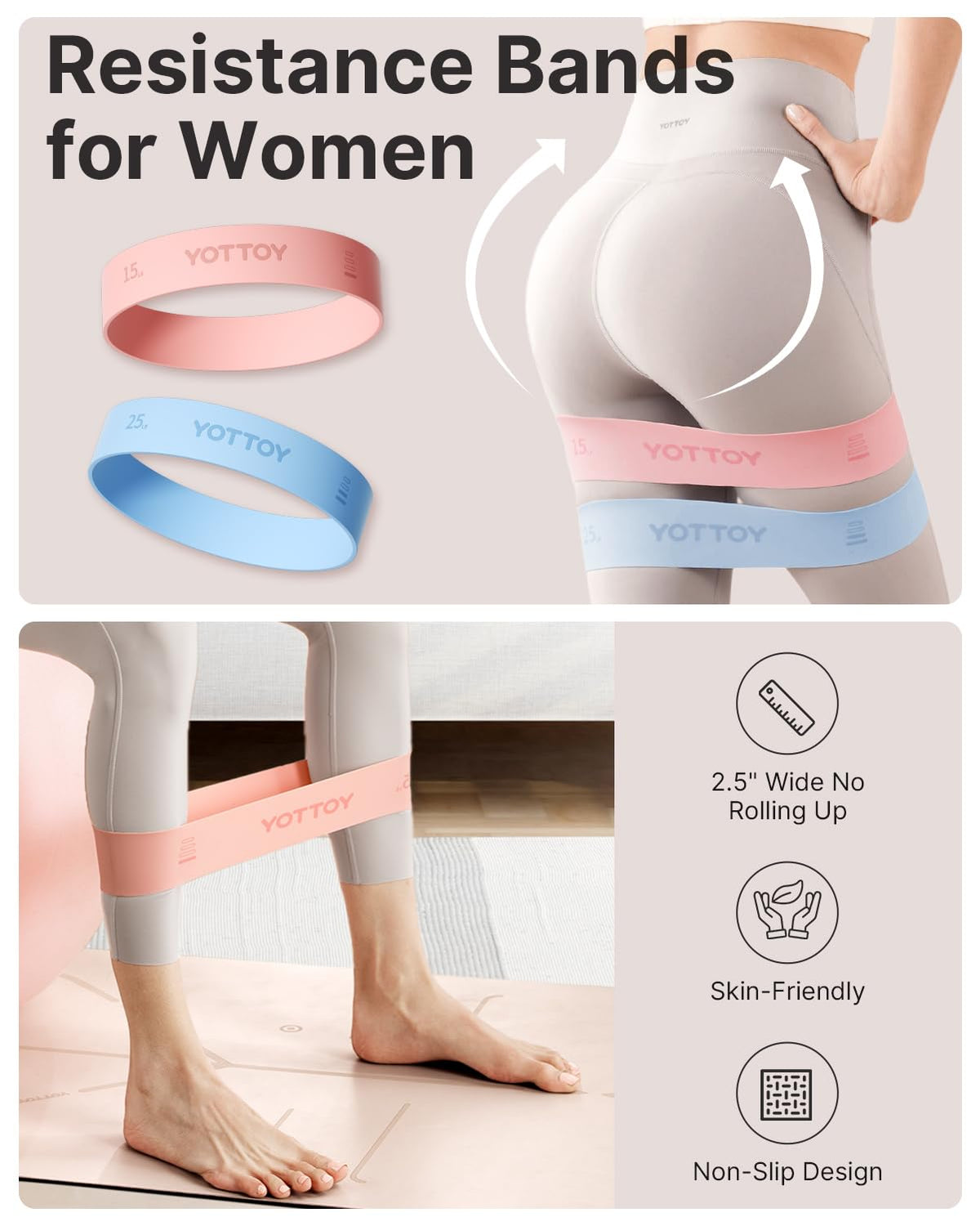 YOTTOY 13.5 Inch Pilates Ring and Ball Set, Figure 8 Resistance Bands, Stretch Bands&Guide,Pilates Equipment Set for Beginners for Home Workouts Core Strength, Yoga, Physical Therapy & Rehab, Pink