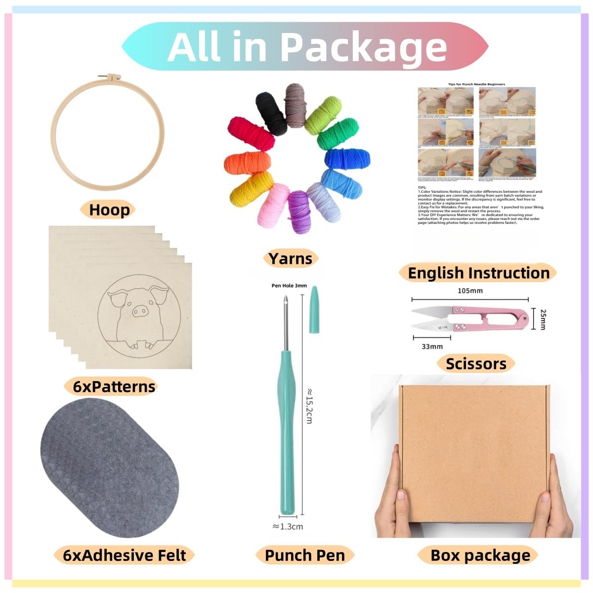 6PCS Punch Needle Coaster Kit Merry Christmas Theme Easy for Beginners Stress Relief Craft Set with Hoop Yarn & Patterns DIY Embroidery Mug Rug Kit for Adults Kids Home Decor-2