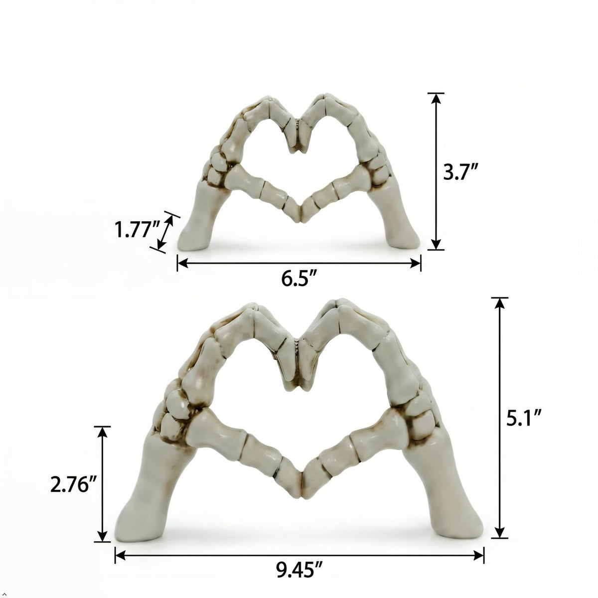 AWAIOY Skeleton Heart Hands Sculpture 9.45", Romantic Gothic Statue of Skull Fingers in a Love Gesture, for Couples, Wedding & Halloween Mantel Decor