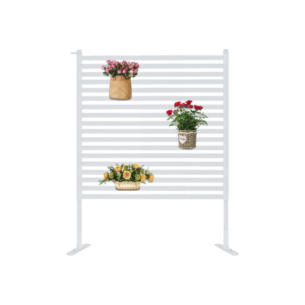 OnlyGarden Outdoor Privacy Screen Fence with Feet Stand 3 x 4FT, Freestanding Fence Privacy Screen for Outside, Metal Divider Stake for Garden Patio Balcony, Air Conditioner, Trash Can AC Fence White