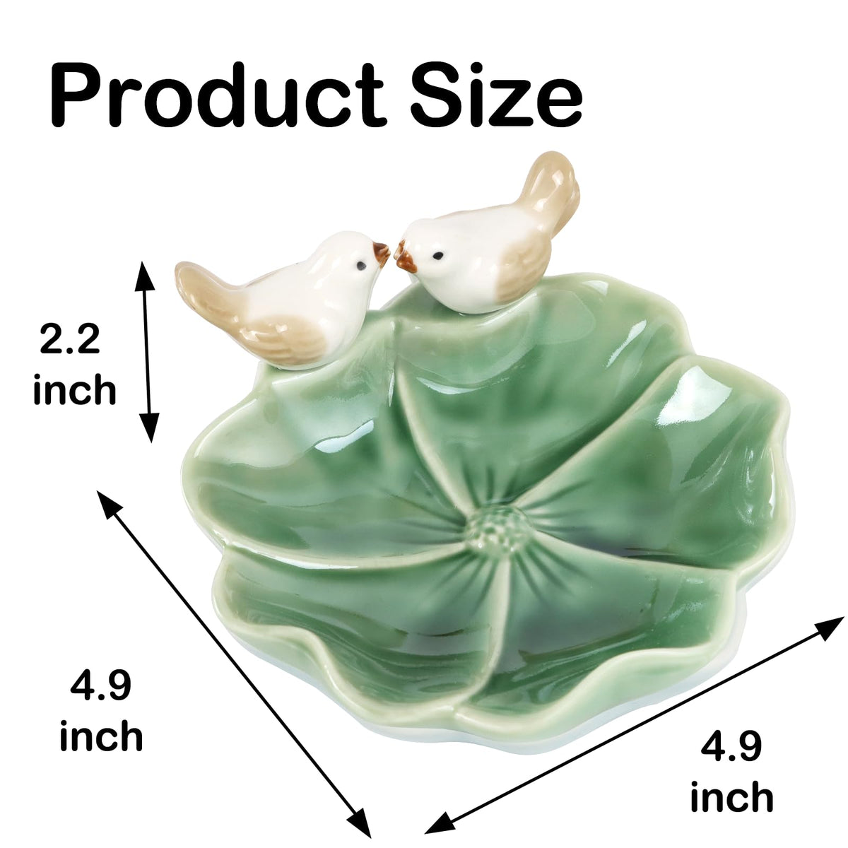 Fordonral Ceramic Jewelry Tray Trinket Dish Decorative Cute Bird & Lotus Leaf Ring Holder Dish Aesthetic Room Vanity Decor (Green)