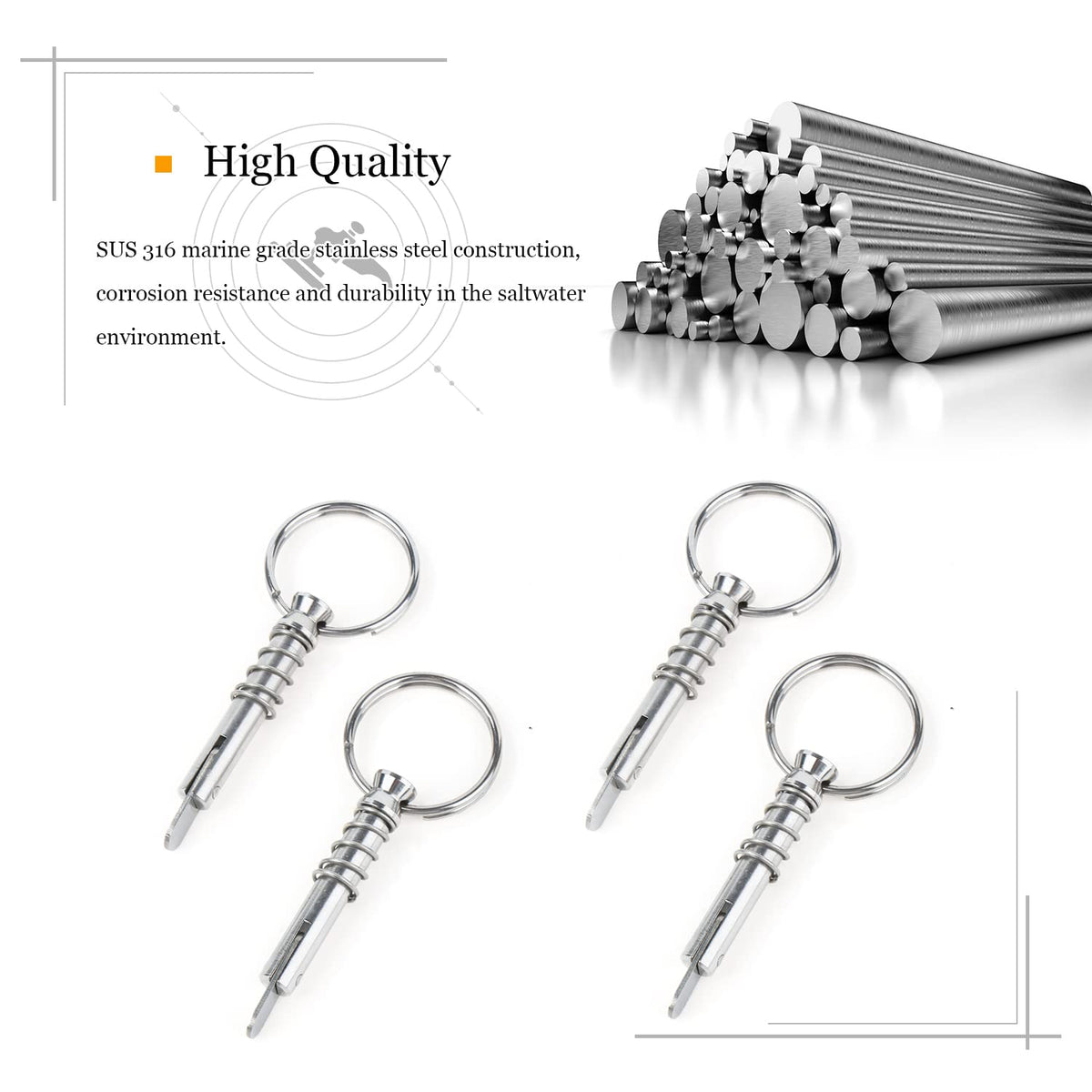 AMYSPORTS Marine Quick Release Pin Steel Deck Stainless Release Pin Hardware Boat Bimini Top Pins Release SUS316 4pcs