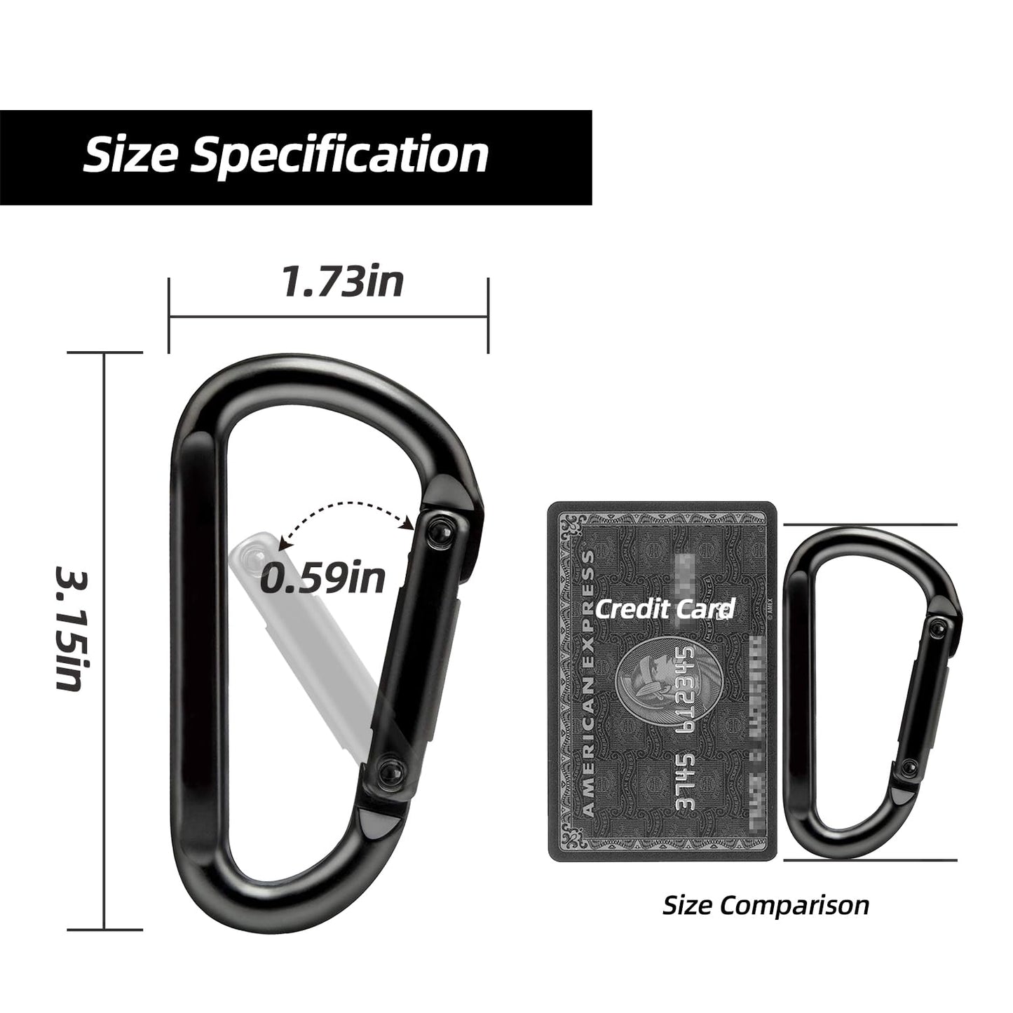 EZYA Carabiner Clip, 860lbs, 3" Iron Heavy Duty Carabiner, D Shape Hook - Hammocks, Camping, Hiking Accessories, Keychains, Caribiniers for Dog Leash, Yoga Swing, Gym etc, Black, 6pcs