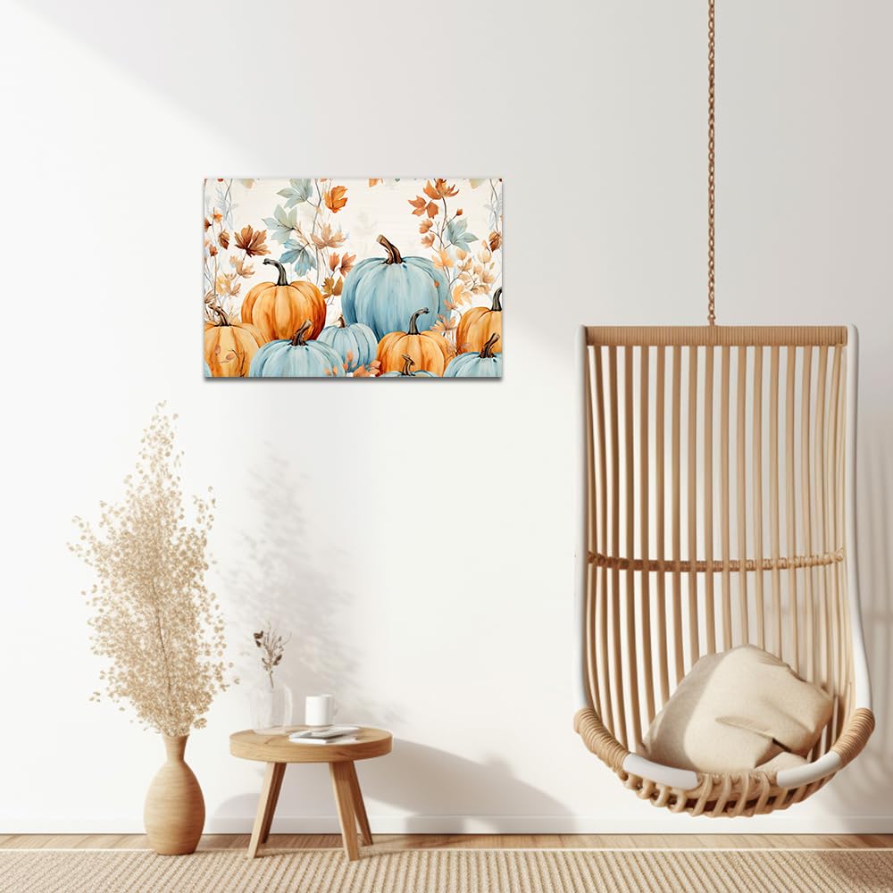 QIXIANG Fall Harvest Wall Art Autumn Pumpkin Fall Leaf Canvas Prints Halloween Pictures Wall Decor Living Room Decor Frame (Pumpkin B, 12.00" x 18.00")