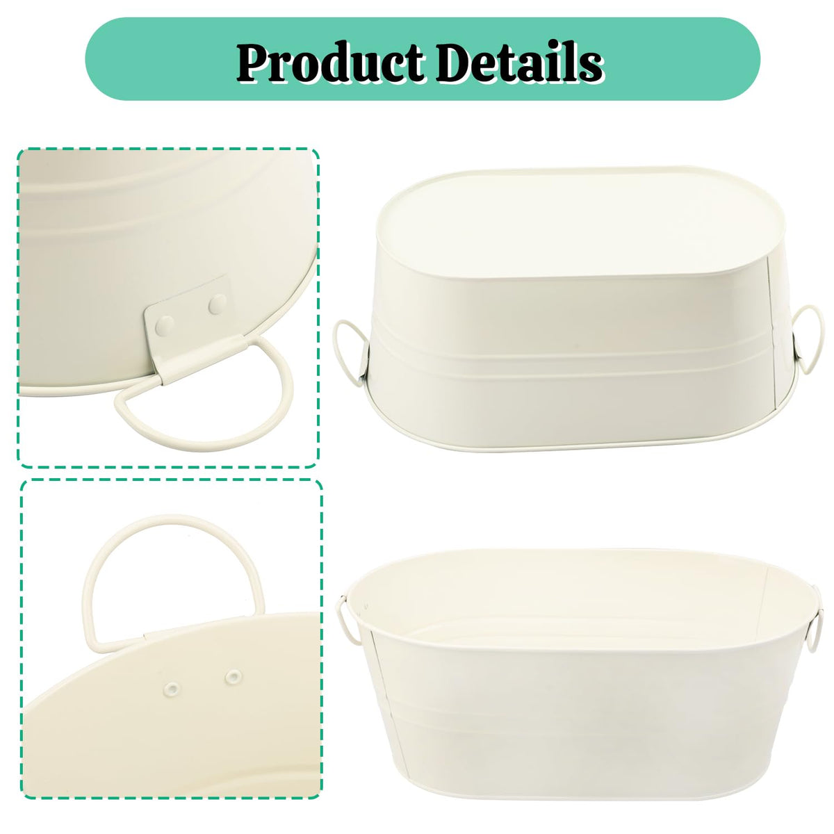 GENHAKON 3 PCS 15.3 x 9 x 6 inch White Metal Galvanized Tub with Handles, 3 Gallon Large Beverage Tubs for Wine, Cocktails, Parties, Outdoor Beer Ice Tub