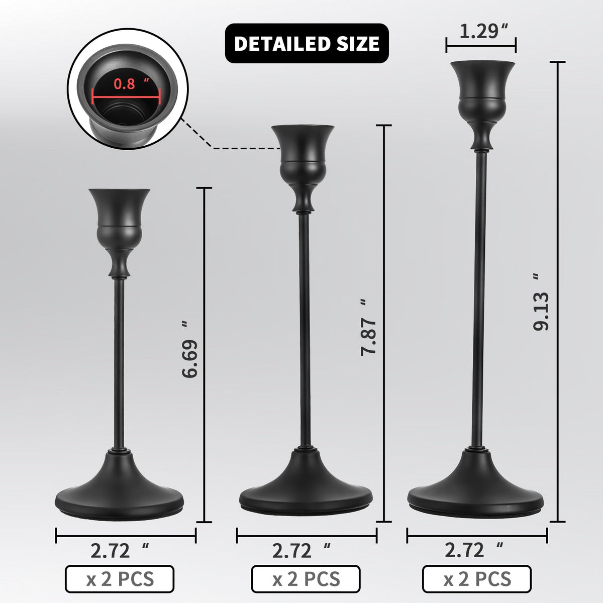 CHILL RECIPE Black Candlestick Holder Tall Taper Candle Holder for Home Decor Table Centerpiece Party Festival Decorations Halloween Decoration (2 Set 6Pcs)
