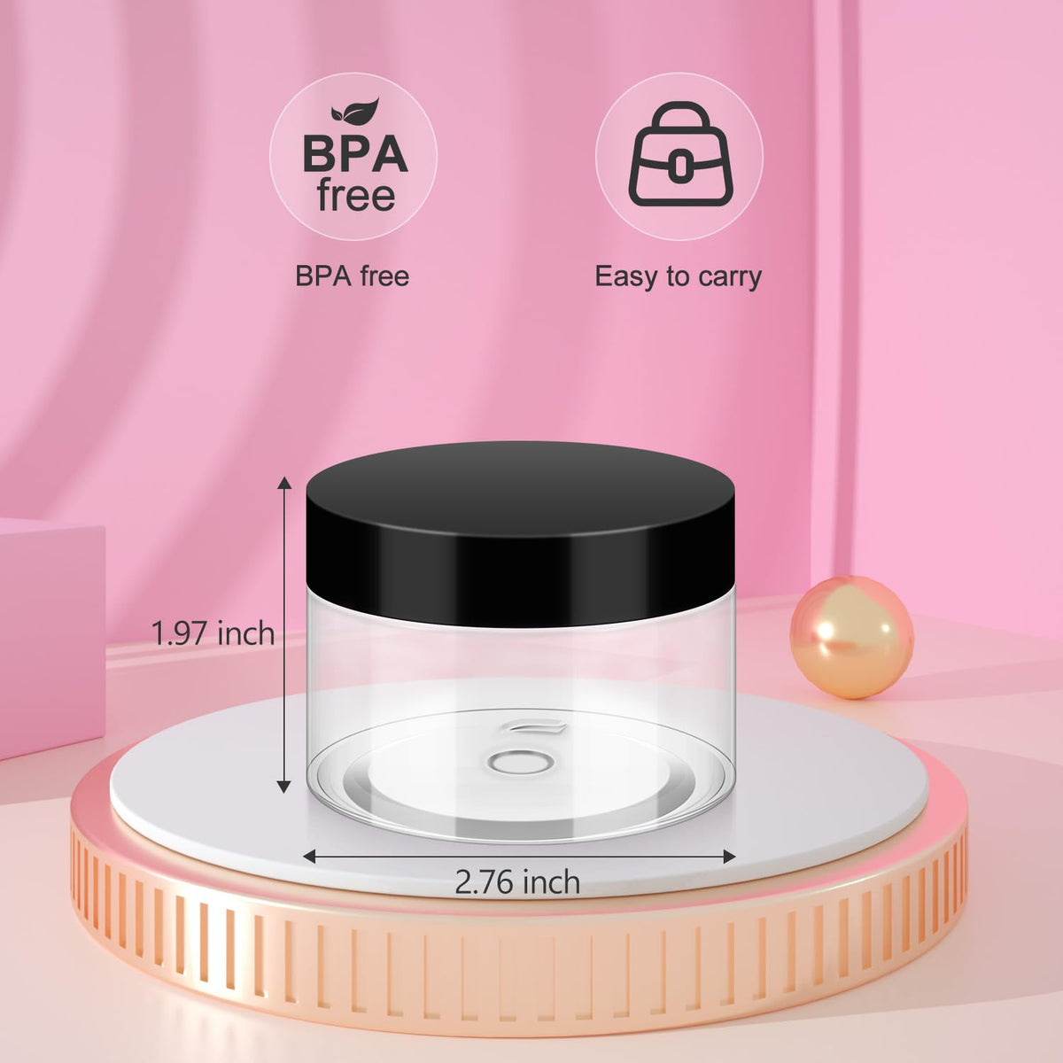 Loretoy 50 Pack 4 OZ Plastic Jars with Lids, BPA Free, Reusable, Refillable Transparent Cosmetic Containers for Bath Salts, Cosmetics, Powders, Beauty Product and Small Accessories