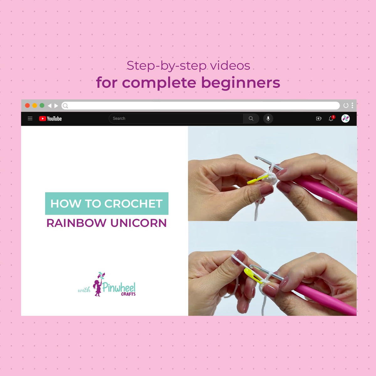 Pinwheel Crafts Easy Crochet Kit for Kids and Adults - Cute Unicorn Amigurumi Crochet Kit with Thicker Yarn, Hook, Needle and Step-by-Step Video Tutorials