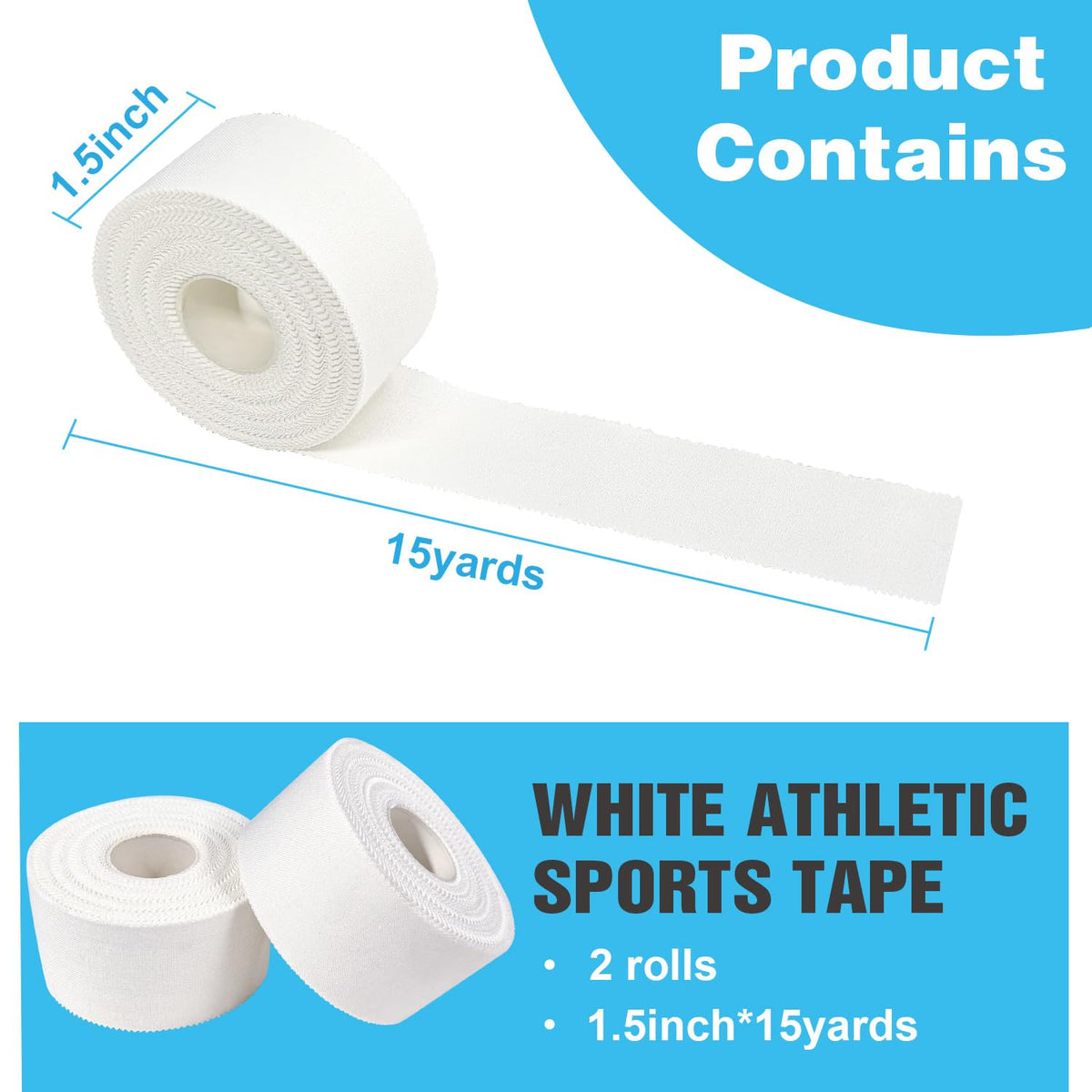 COMOmed Athletic Tape - White Sport Tape - Easy Tear, Strong, No Sticky Reduce Wrist Ankle Tape for Athlete & Medical Trainers (2, White, 1.5 in x 45 ft)
