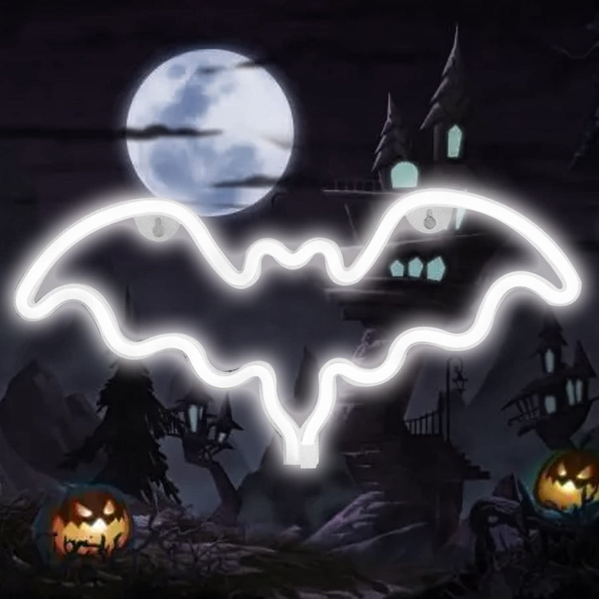 Vicila Bat Neon Signs Halloween Night Lights, LED Neon Lights Spooky Gifts Bat Shape Goth Lamp for Wall, Festival, Party Teens Bedroom, Christmas Decor-Bat(White)