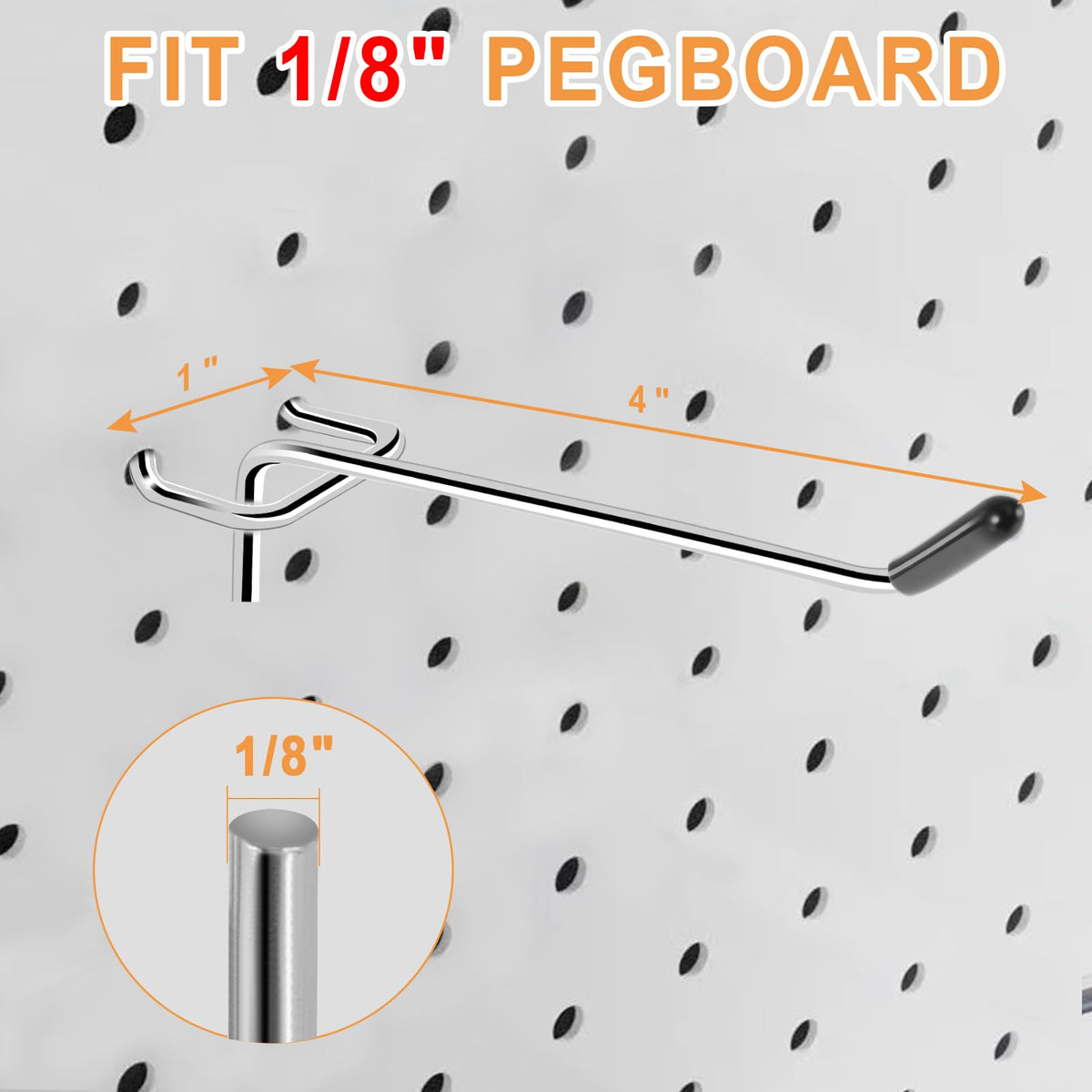 CAEYPOAR Pegboard Hooks, 25 Pack 4 inch Peg Board Hooks for Hanging, Fit 1/8" Metal Pegboards, Peg Board Hooks for Garage, Shop, Office, Crafts Organisation, Kitchen (Silver)