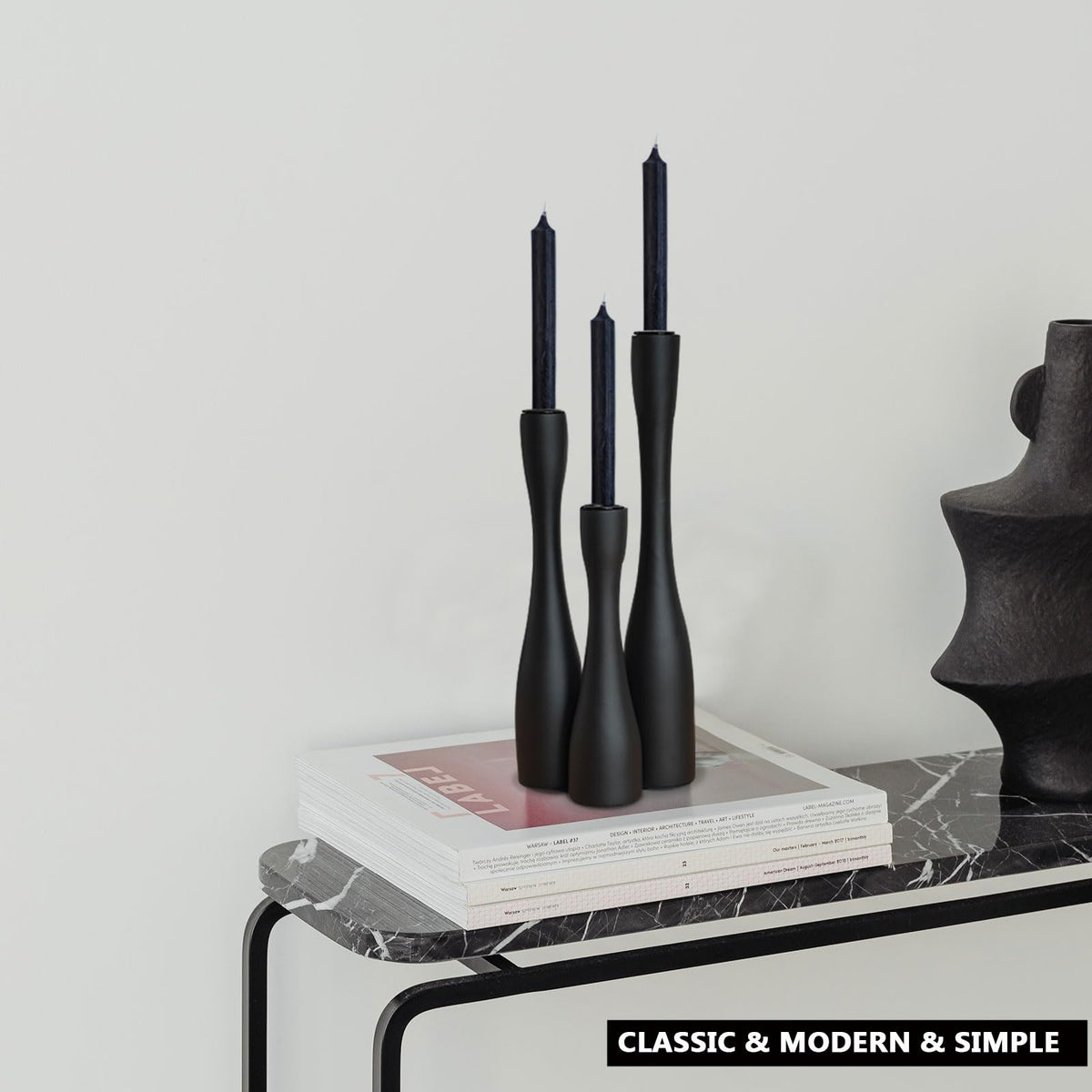 SDALI HOME Candle Holder Black Candlestick Holders 3,Tall Taper Candle Holders Set of 3 for Candlesticks(12"/10"/7.5" H),Modern Farmhouse Candle Stick Candle Holder for Decor